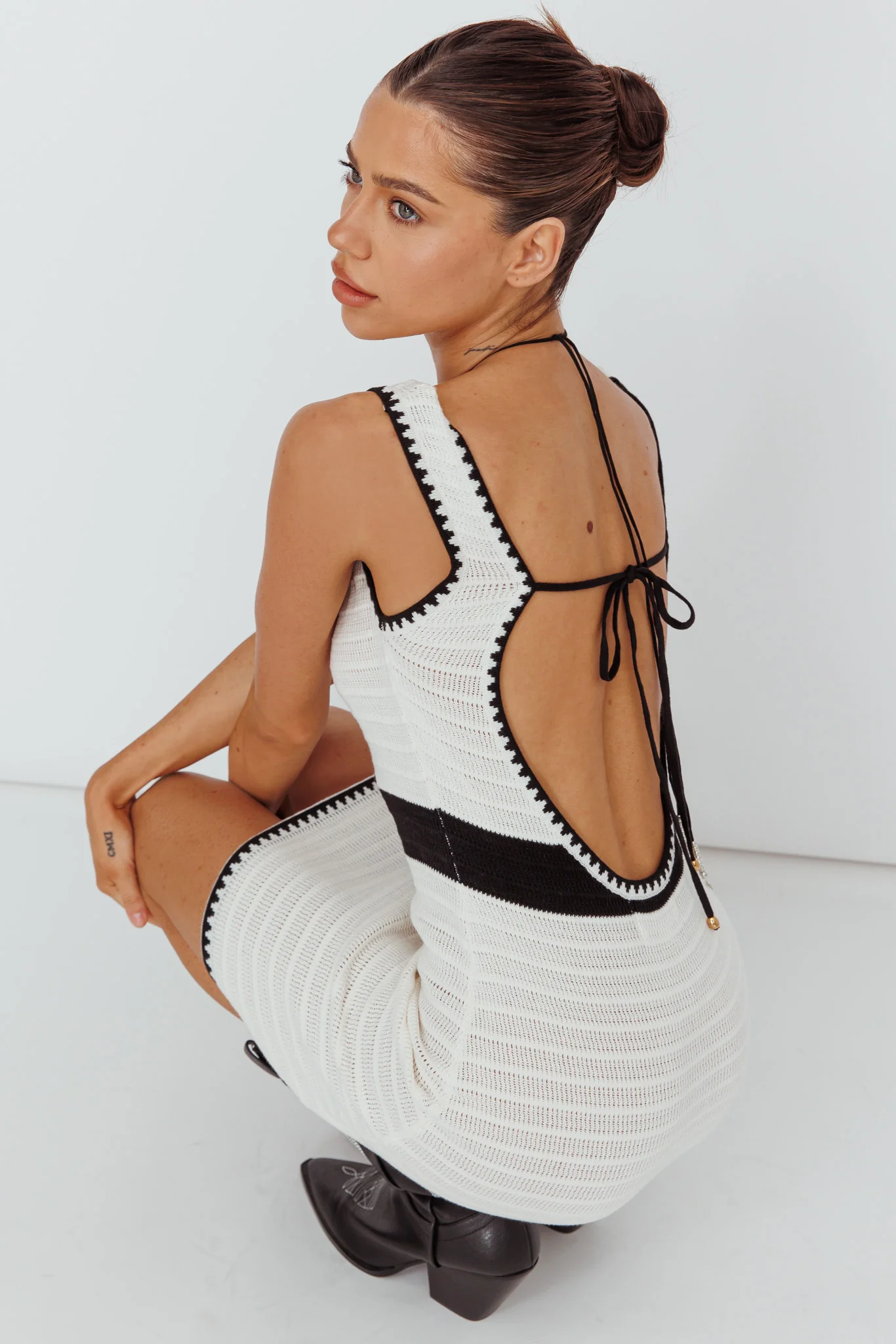 Mica Low Back Crochet Mini Dress Off White - Image 2