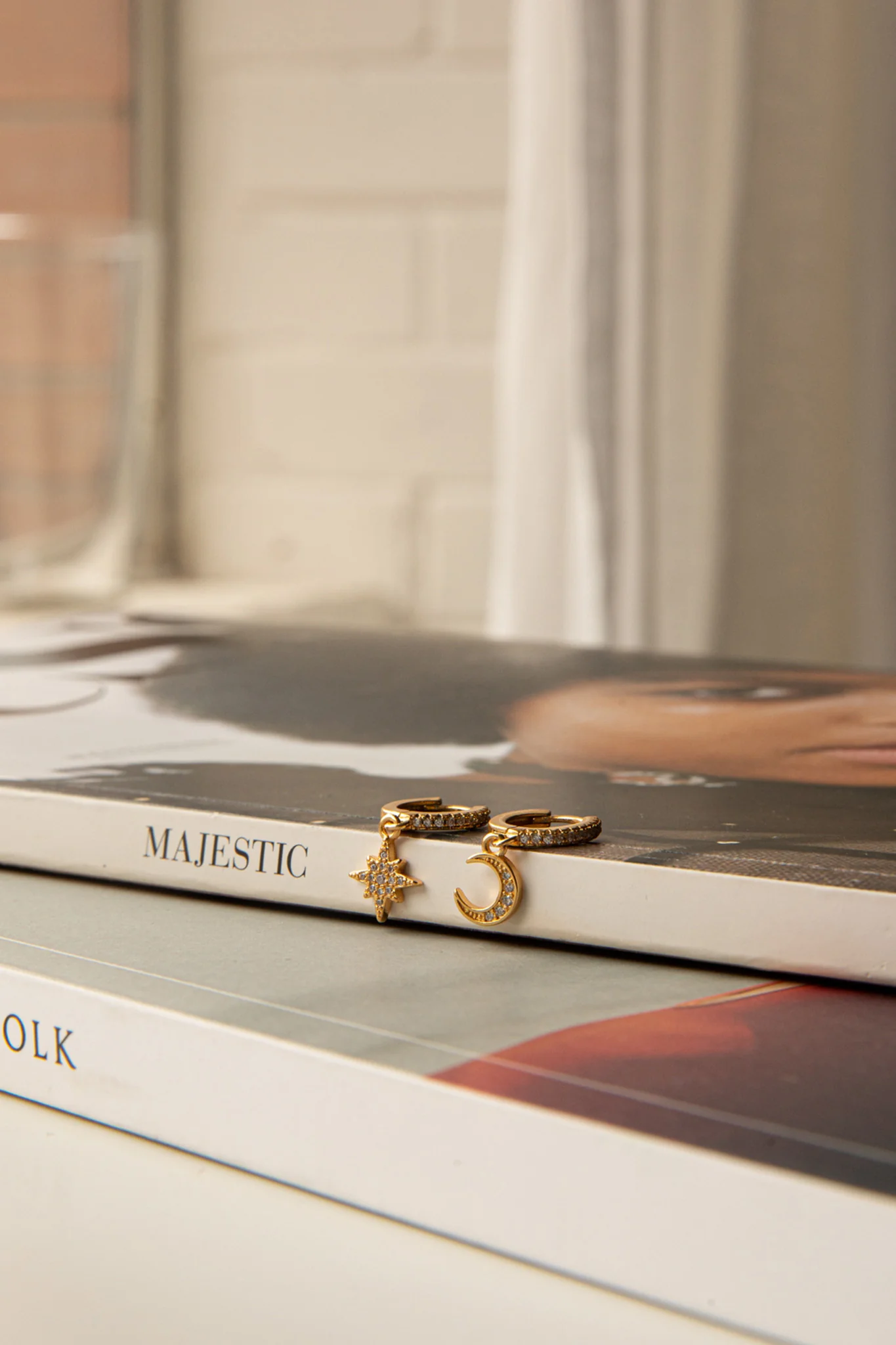 Midnight Drop Diamante Hoop Earrings Gold - Image 4