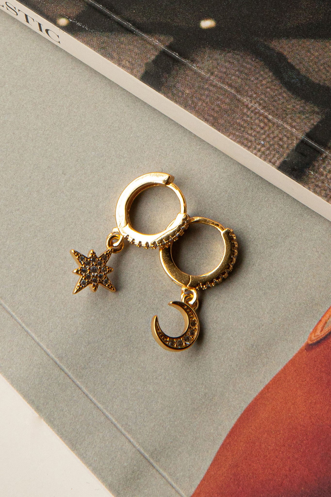 Midnight Drop Diamante Hoop Earrings Gold - Image 5