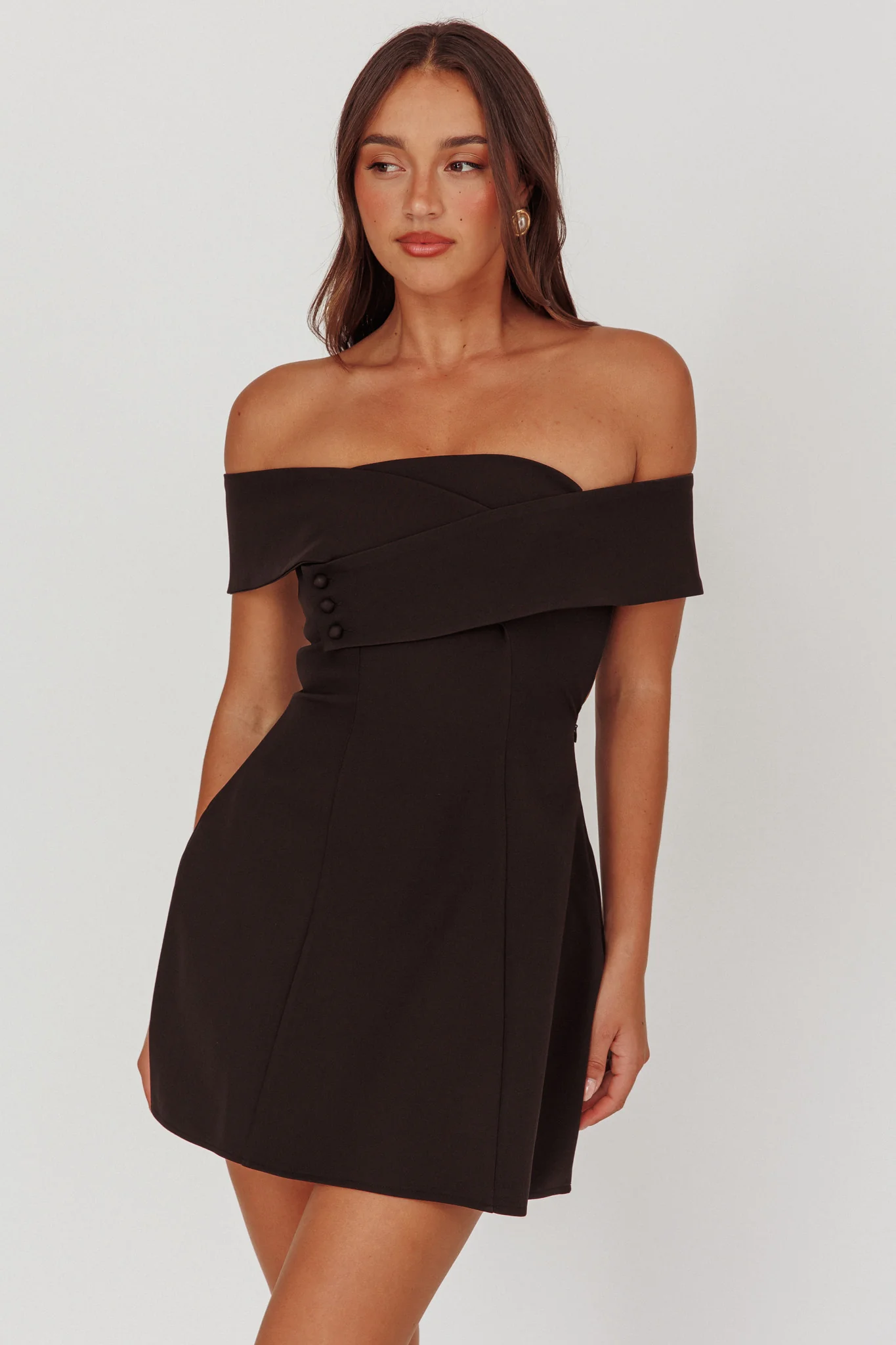 Midnight Moment Off-Shoulder Crossover Mini Dress Black - Image 5