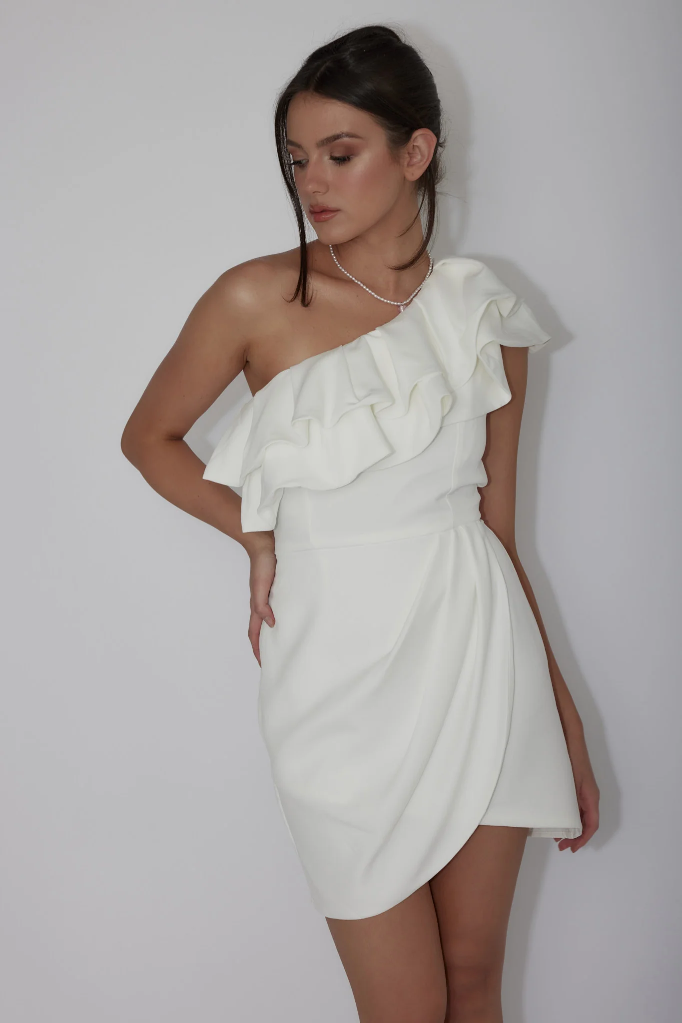 Midnight Star One-Shoulder Ruffle Mini Dress Off White - Image 4
