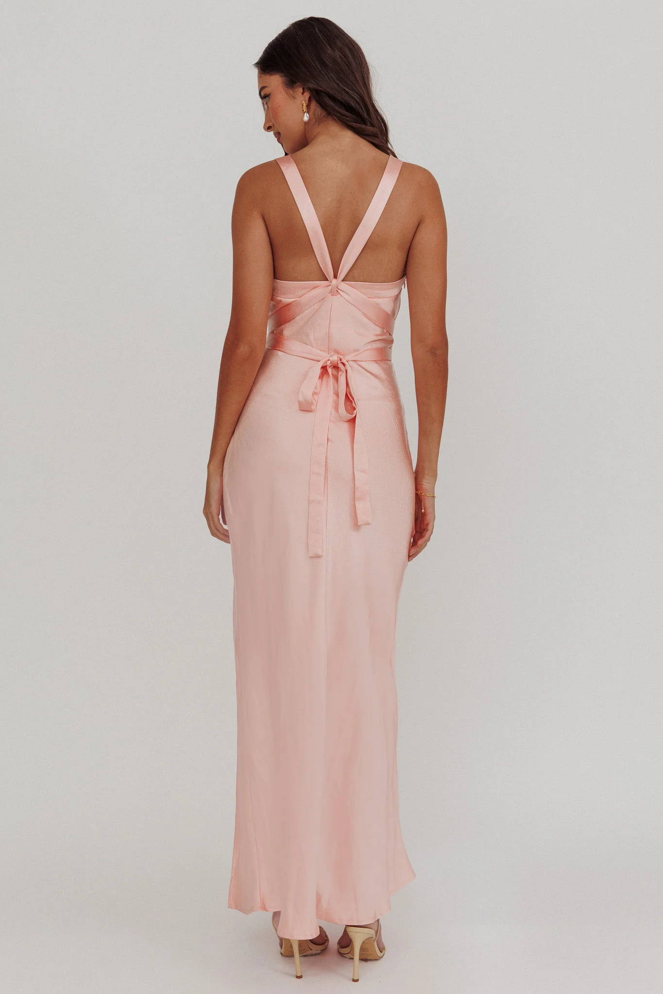 Midnight Sun Asymmetrical Strap Maxi Dress Apricot - Image 2