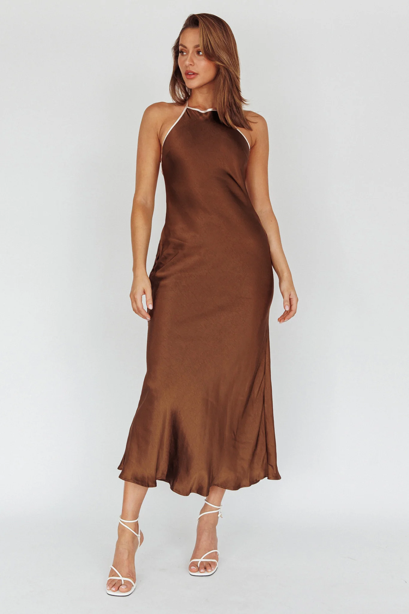 Midsomer Dawn Criss-Cross Back Maxi Dress Chocolate - Image 7