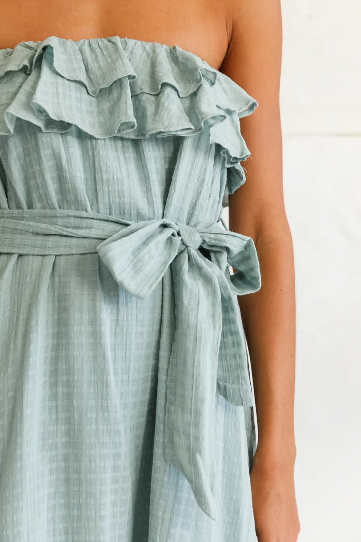 Miffy Double Frill Strapless Midi Dress Sage - Image 4