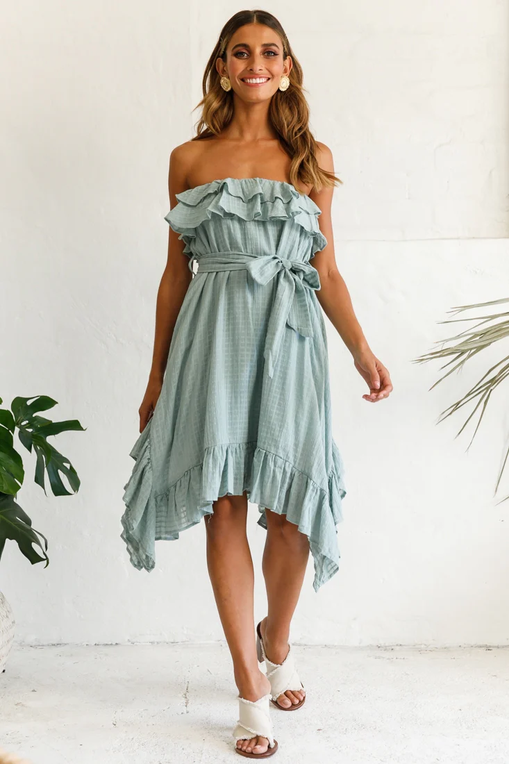 Miffy Double Frill Strapless Midi Dress Sage - Image 5