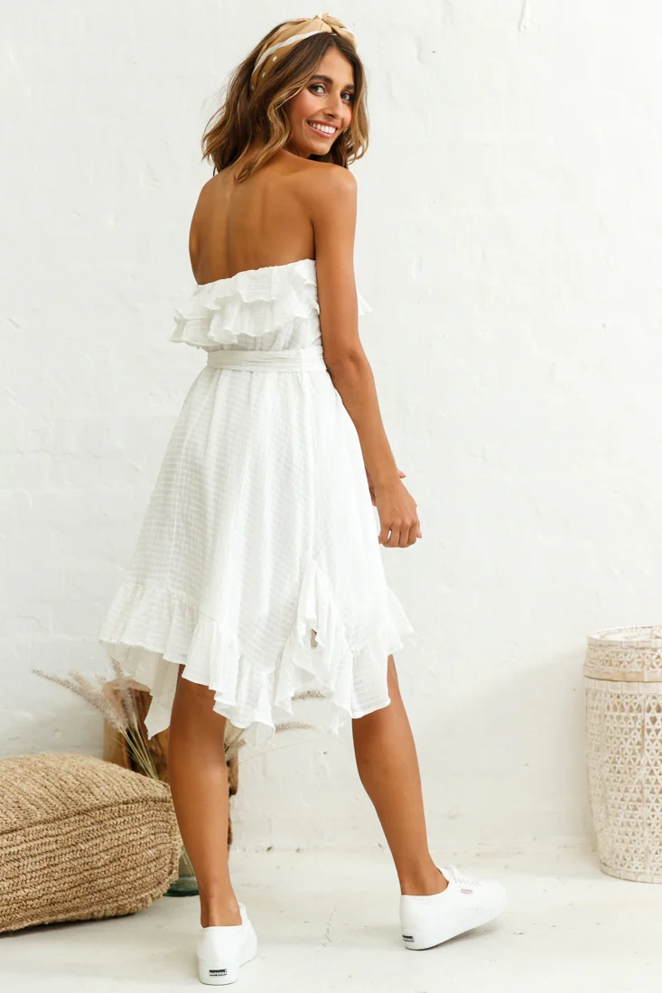 Miffy Double Frill Strapless Midi Dress White - Image 3