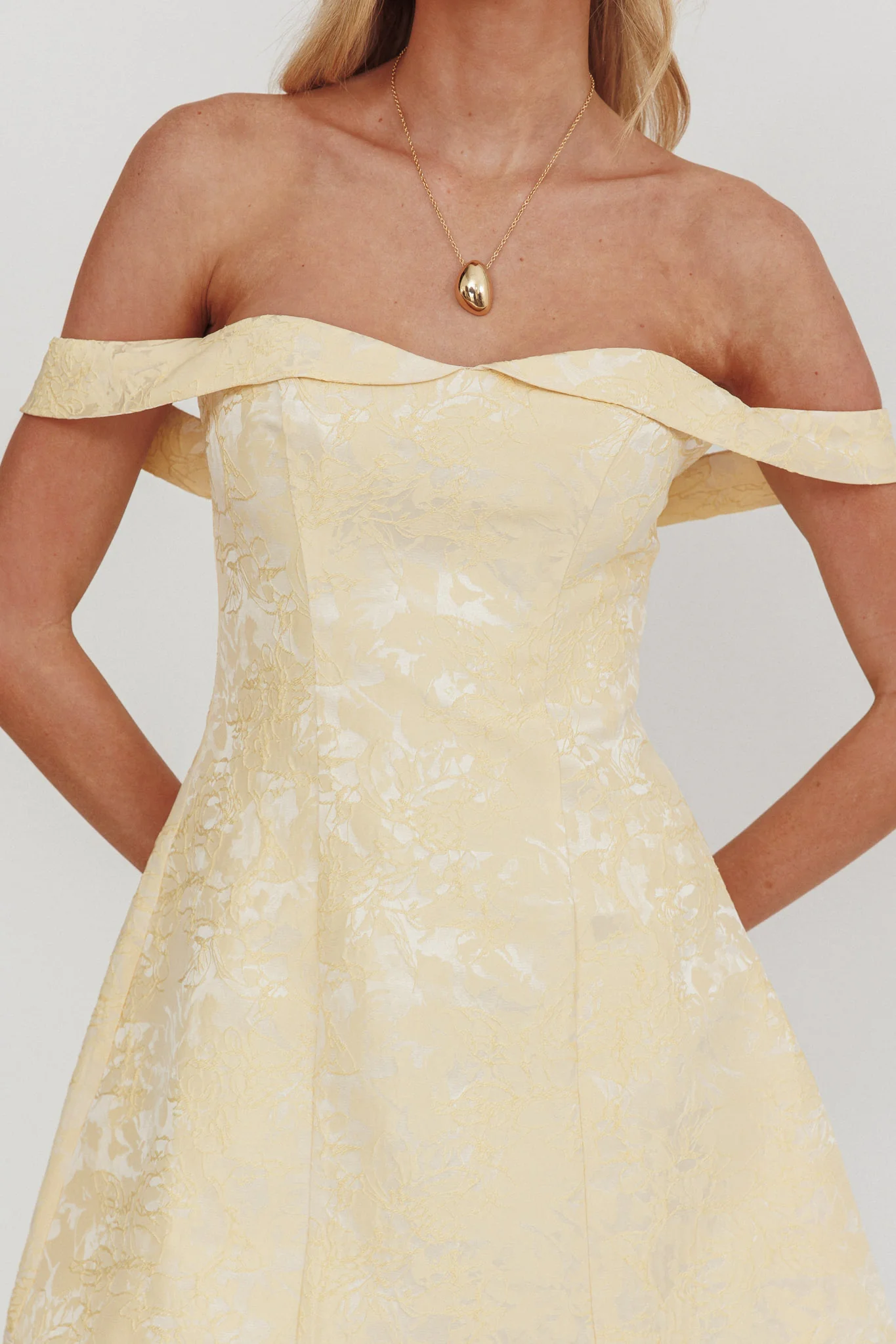 Mikado Off-Shoulder Foldover Mini Dress Jacquard Butter - Image 3
