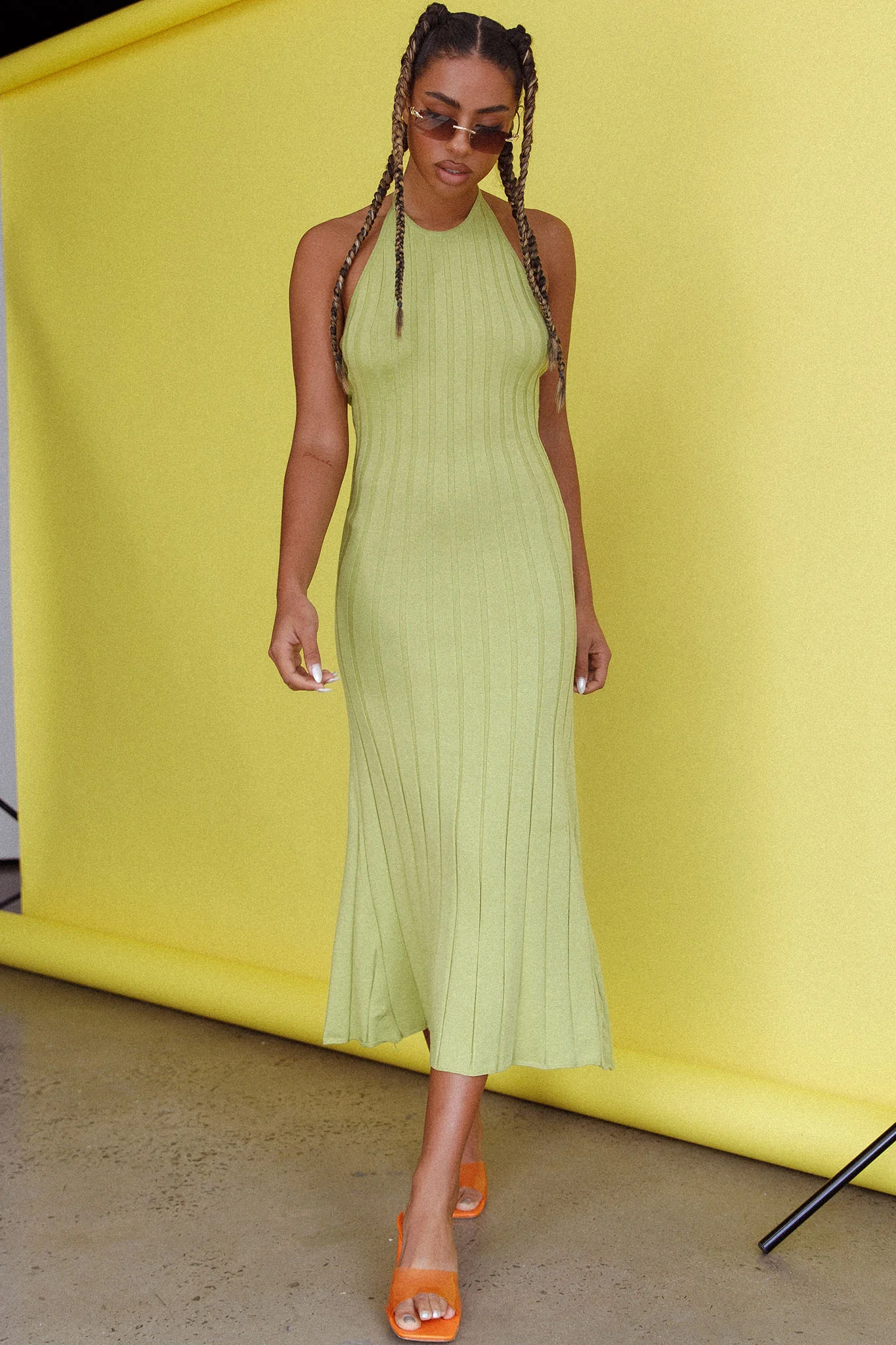 Mikah Knit Halterneck Midi Dress Lime - Image 6