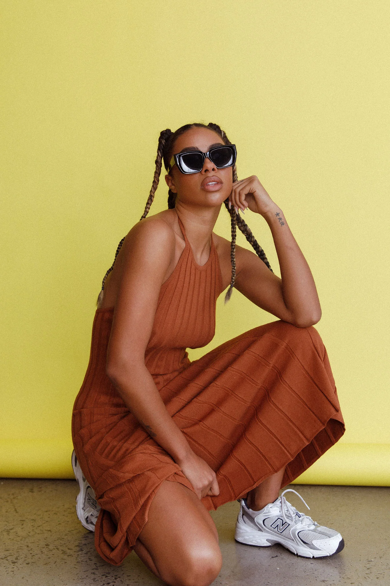 Mikah Knit Halterneck Midi Dress Mocha - Image 7