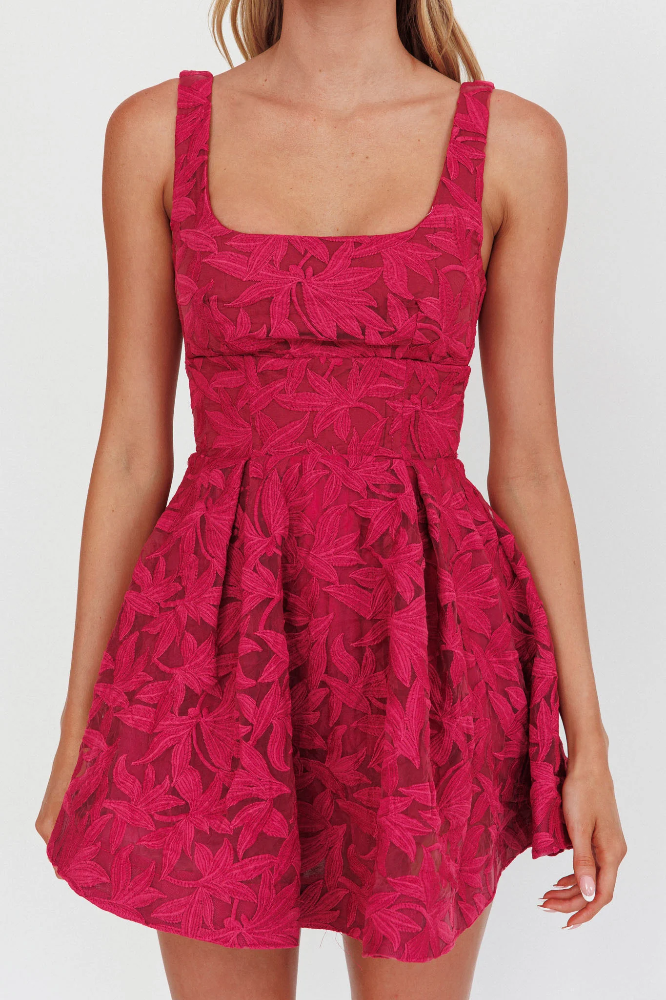Miley Embroidered A-Line Mini Dress Fuchsia - Image 3