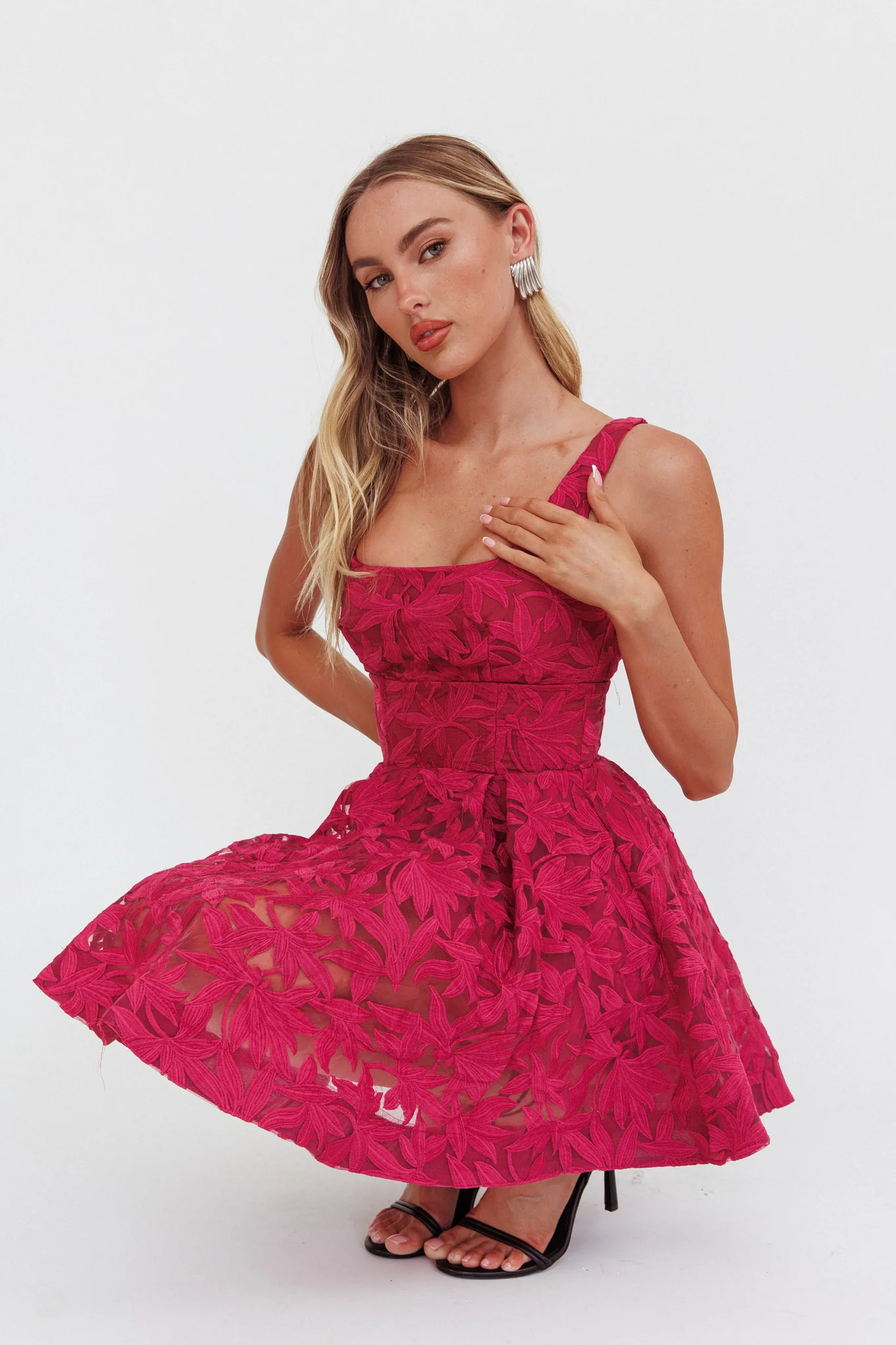 Miley Embroidered A-Line Mini Dress Fuchsia - Image 6