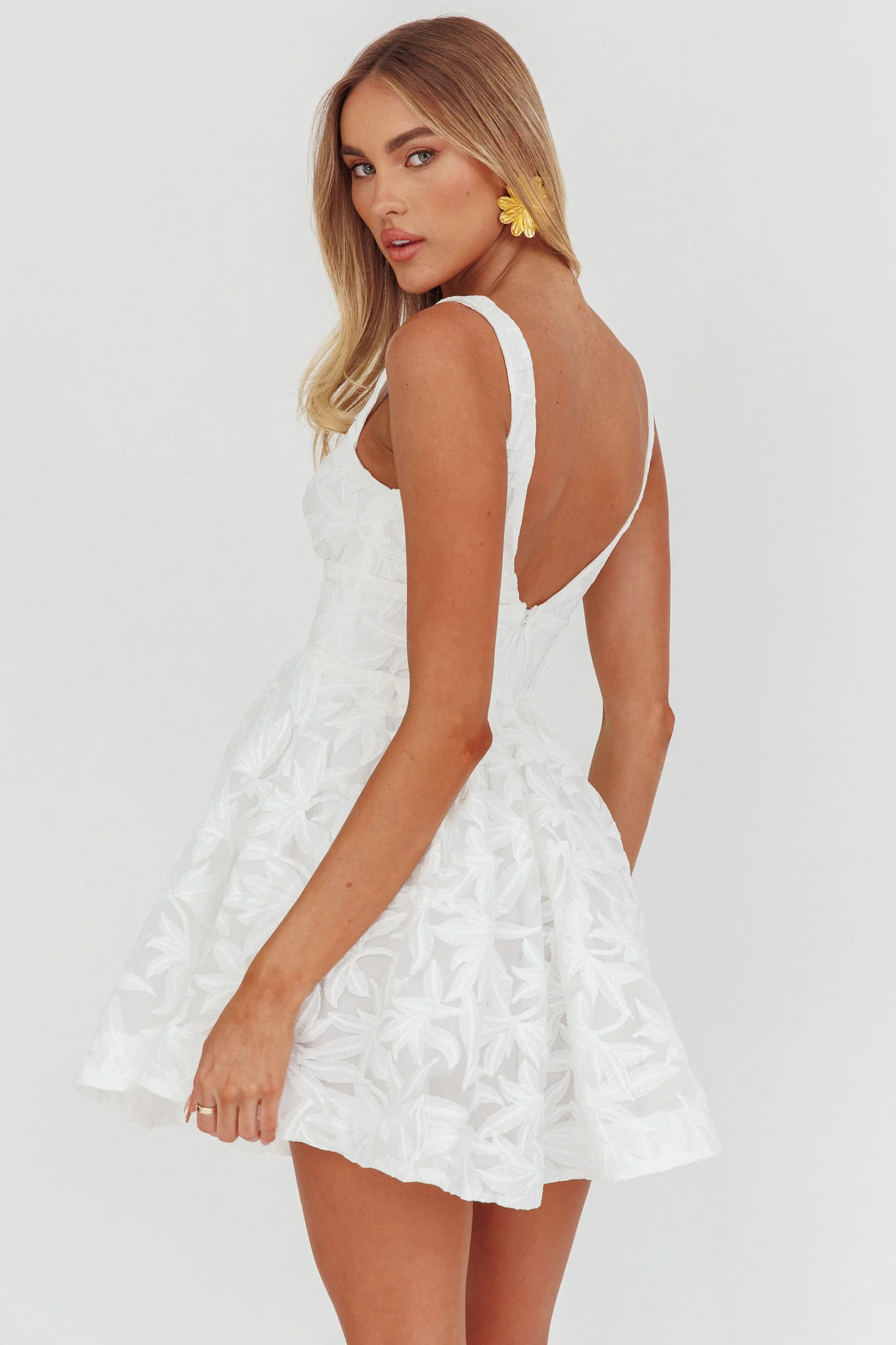 Miley Embroidered A-Line Mini Dress White - Image 3