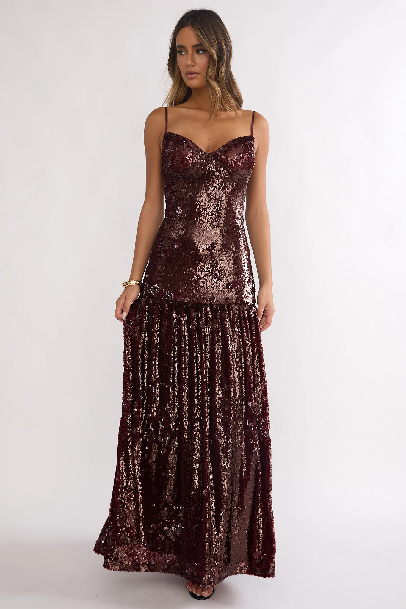 Miller Drop Waist Sequin Maxi Dress Burgundy - Image 5