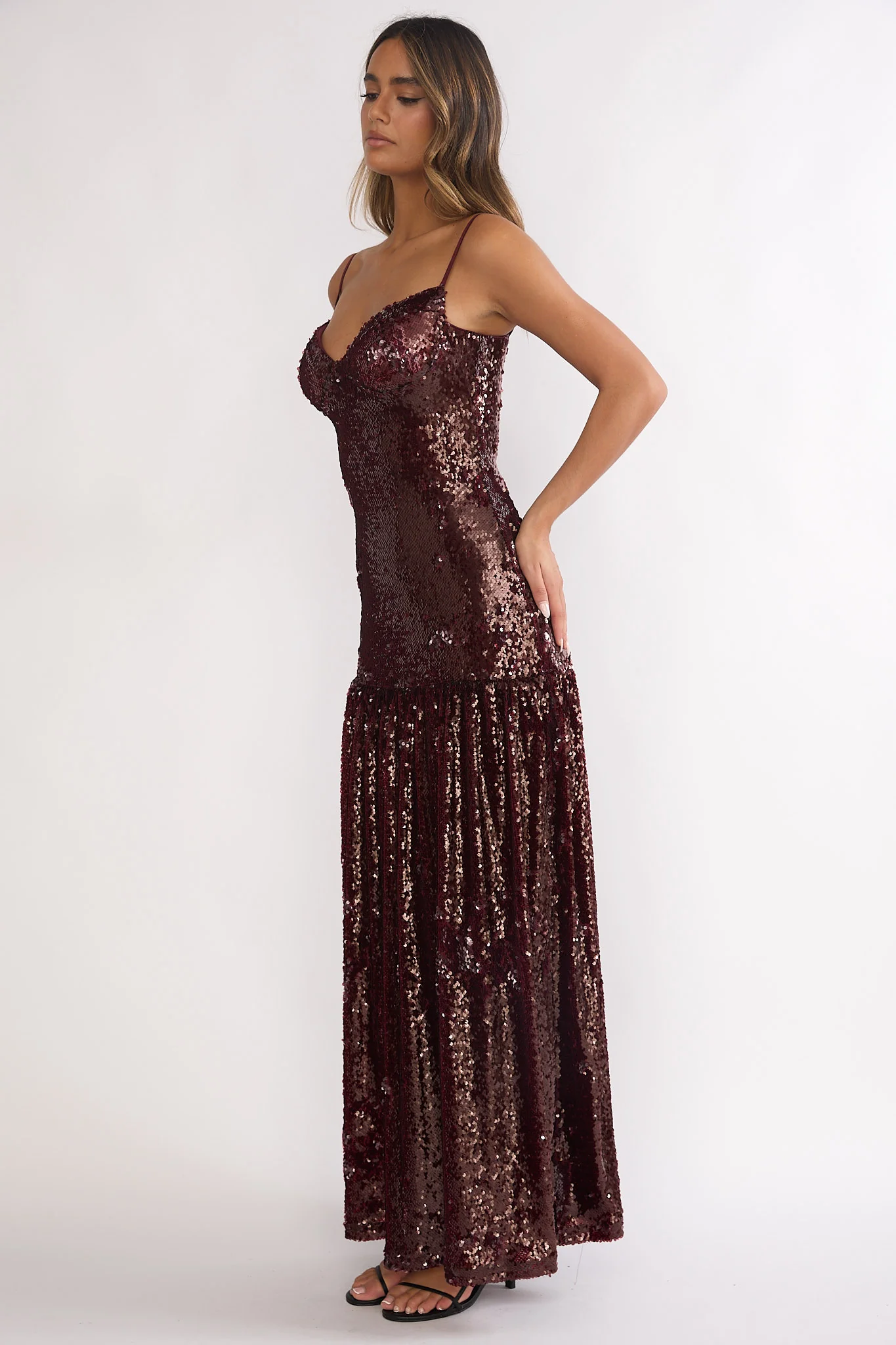 Miller Drop Waist Sequin Maxi Dress Burgundy - Image 6