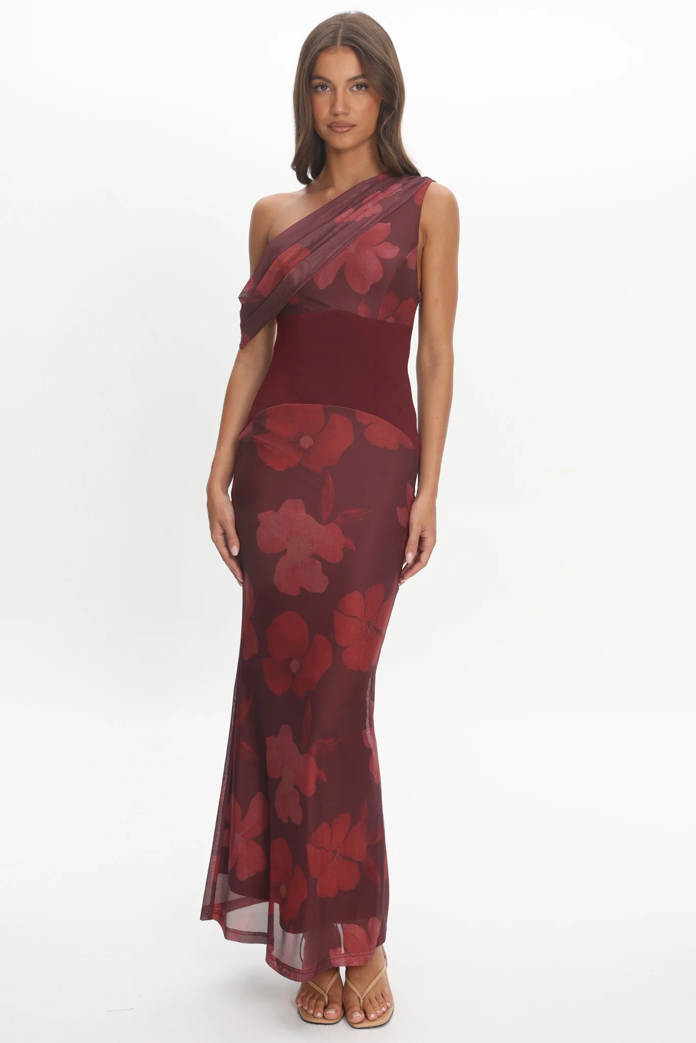 Milos Asymmetric Neckline Maxi Dress Floral Grape - Image 2