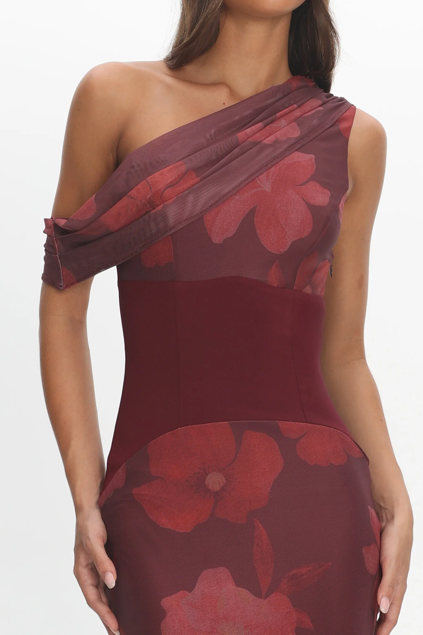 Milos Asymmetric Neckline Maxi Dress Floral Grape - Image 4