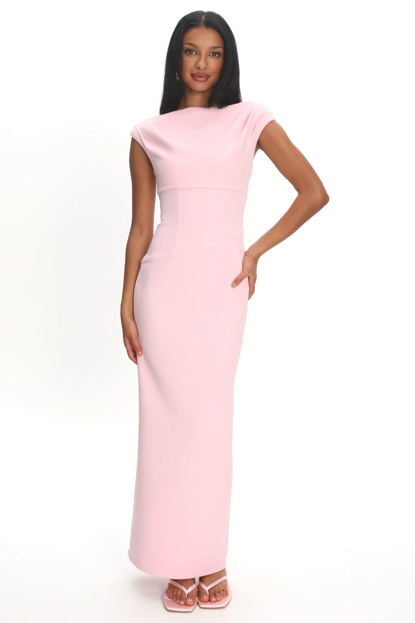 Milos Cap Sleeve Maxi Dress Textured Pink - Image 5
