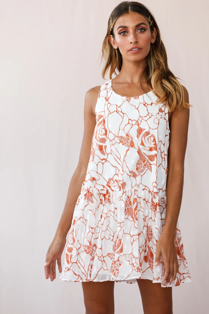 Mina Sleeveless Button Back Shift Dress White/Tan - Image 3