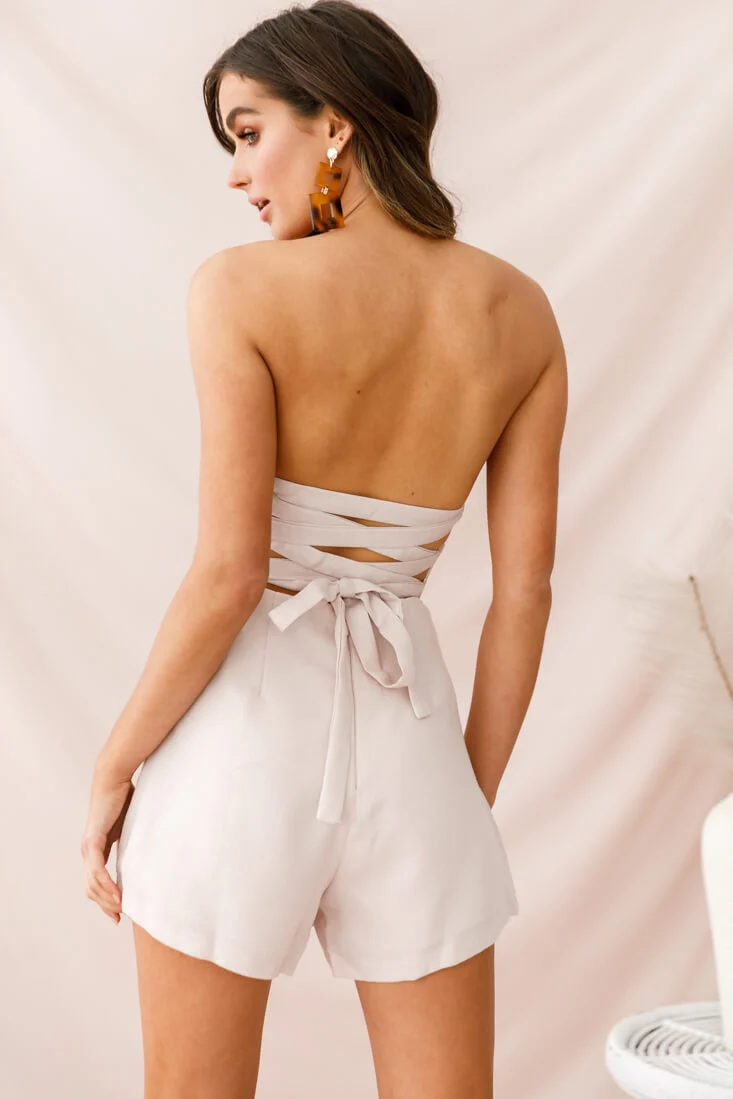 Minnie Strapless Skort Romper Beige - Image 4