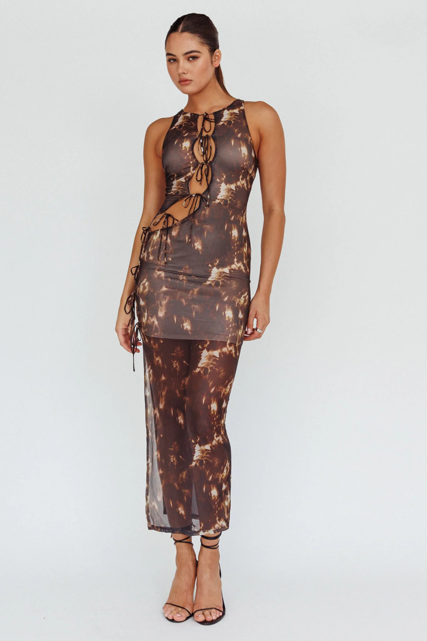 Mira Tied Keyhole Maxi Dress Brown - Image 4