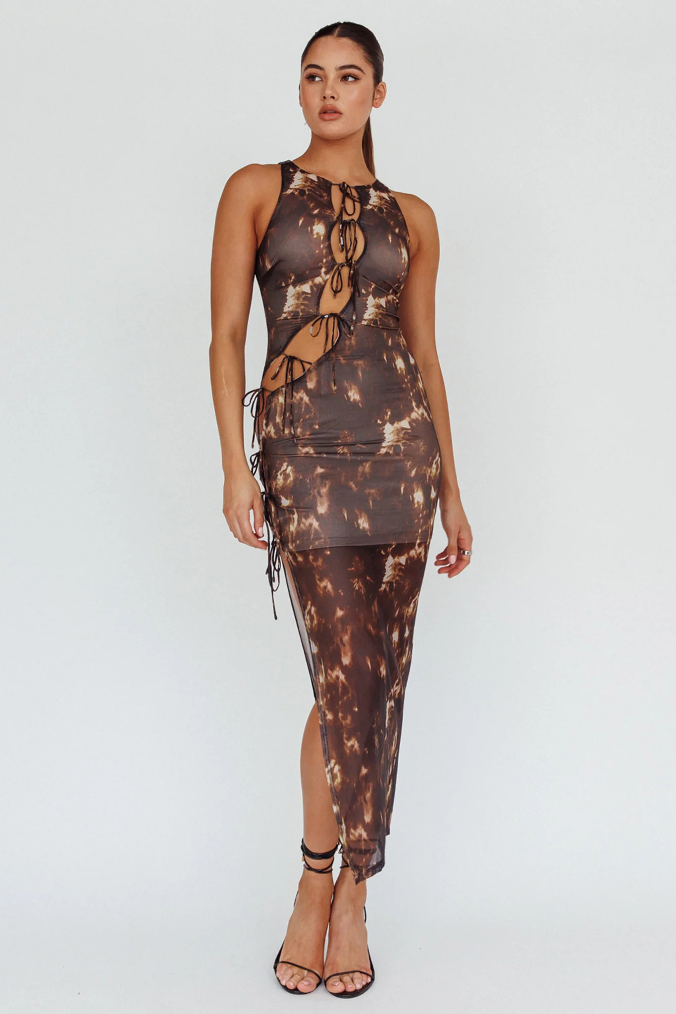 Mira Tied Keyhole Maxi Dress Brown - Image 6