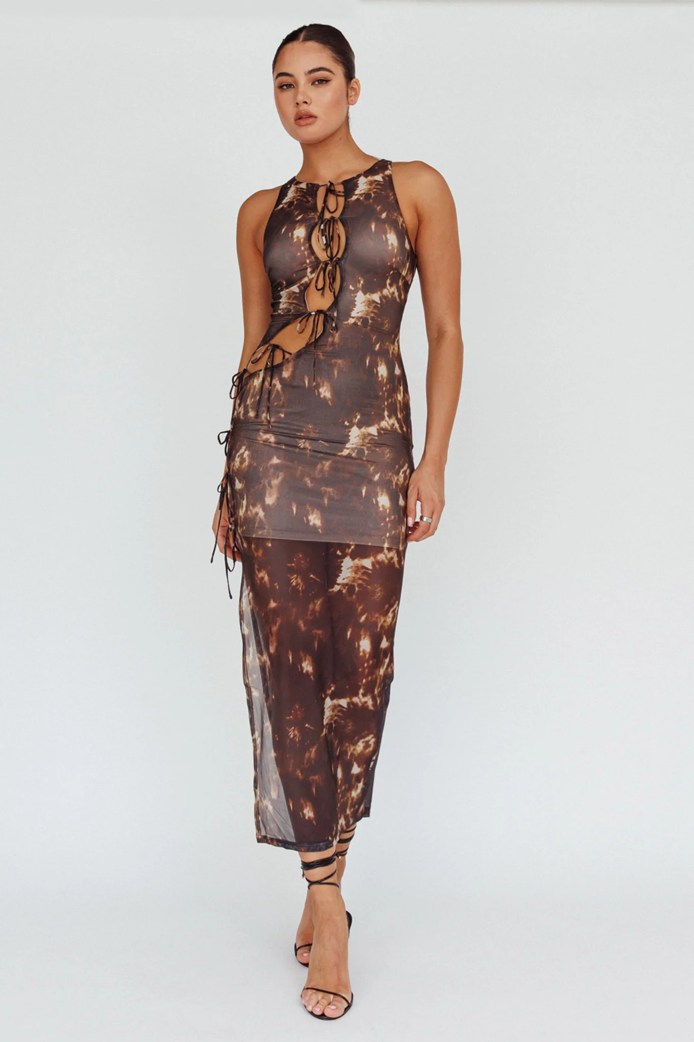Mira Tied Keyhole Maxi Dress Brown - Image 7