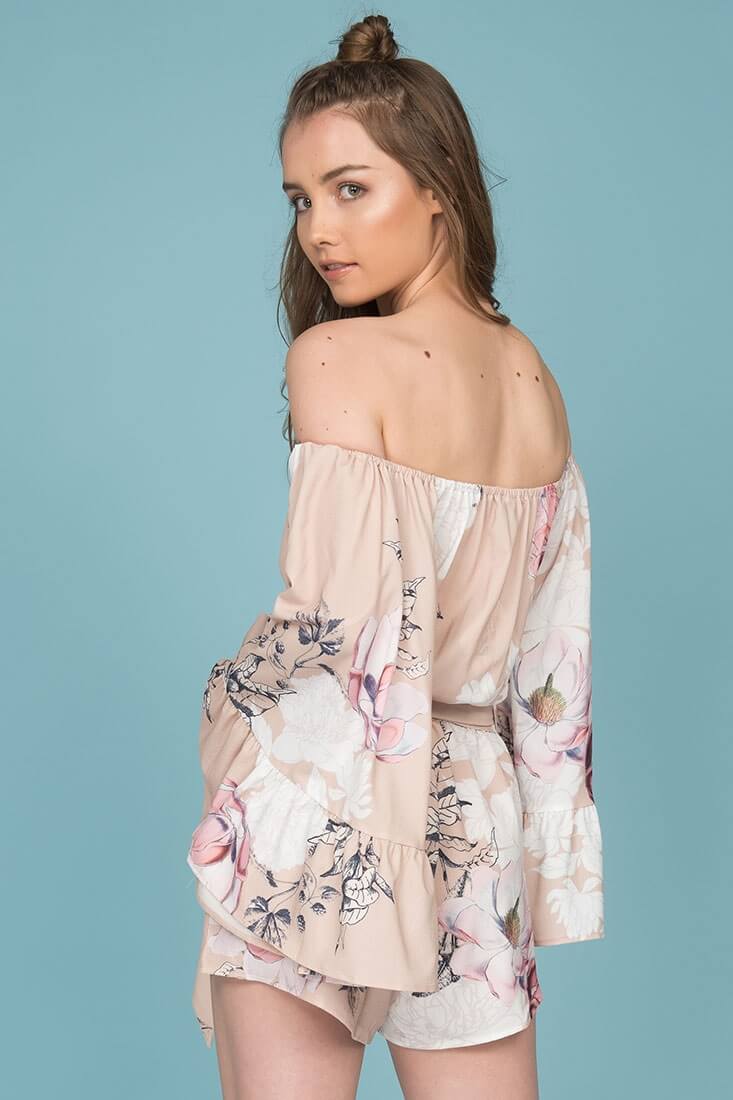 Mira Tube Top Floral Romper Mocha - Image 6
