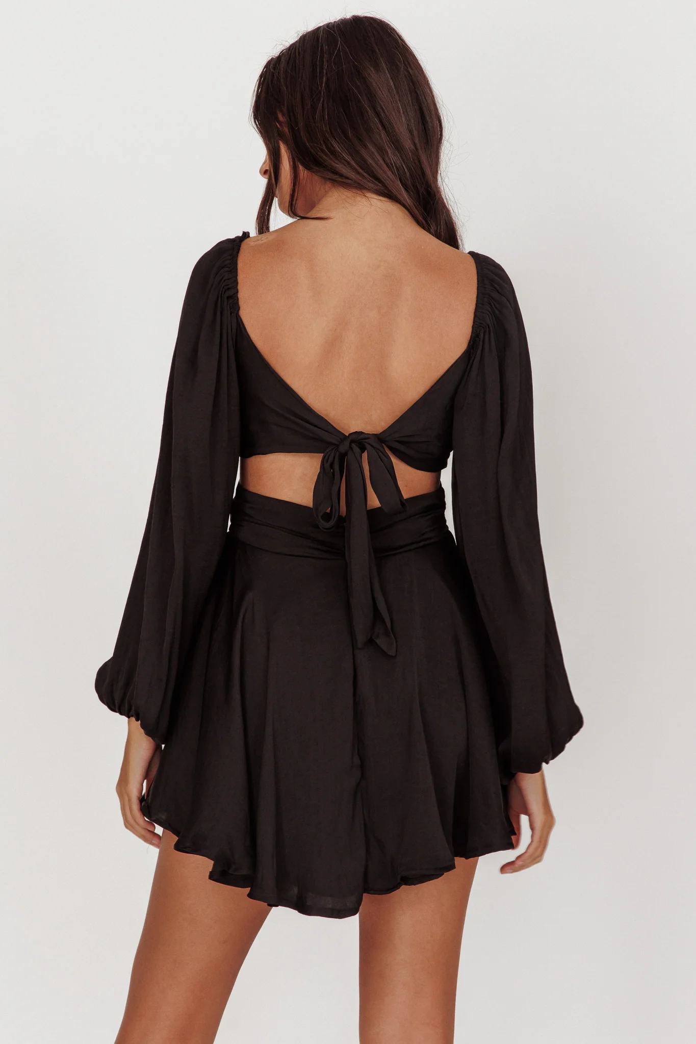 Miraya Balloon Sleeve Twist Mini Dress Black - Image 2