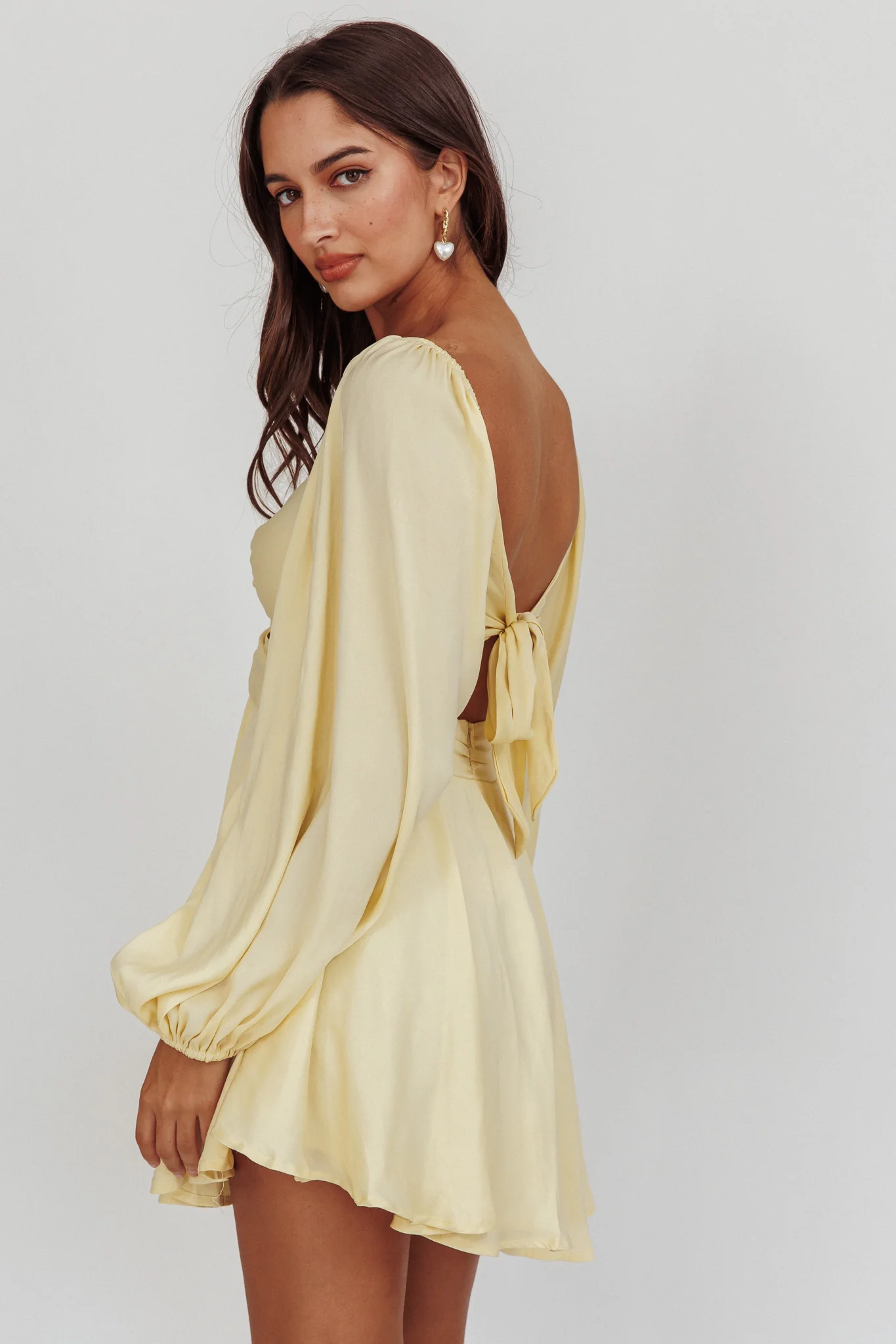 Miraya Balloon Sleeve Twist Mini Dress Butter - Image 3