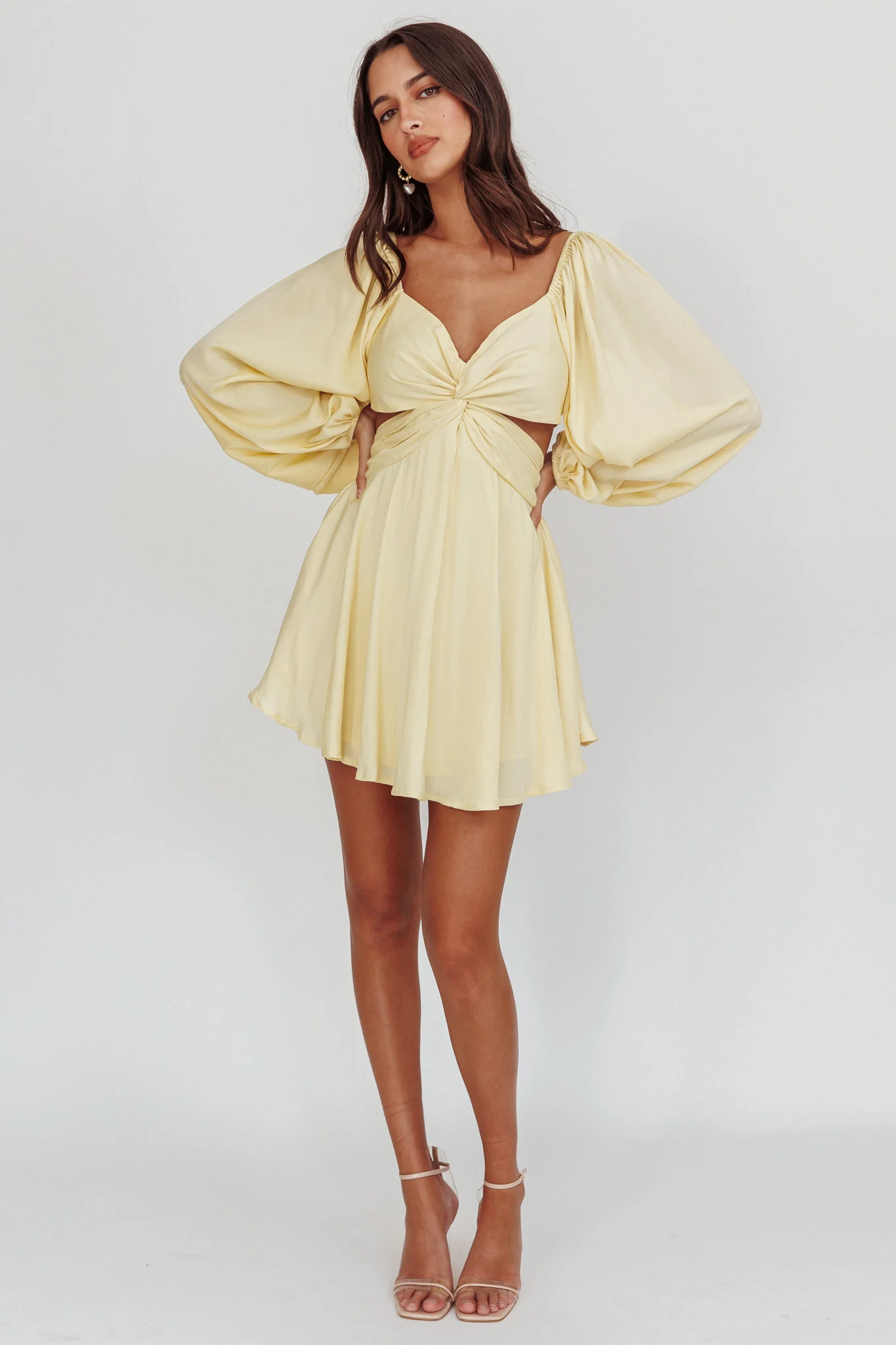 Miraya Balloon Sleeve Twist Mini Dress Butter - Image 4