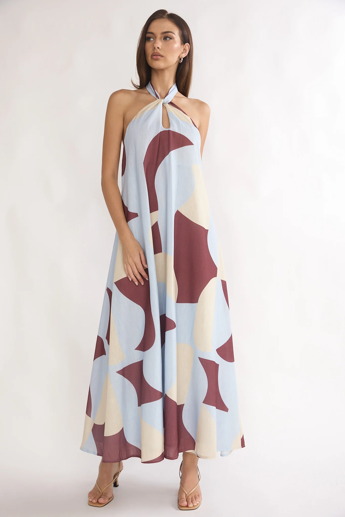 Mireille Backless Halter Maxi Dress Print Chocolate - Image 4