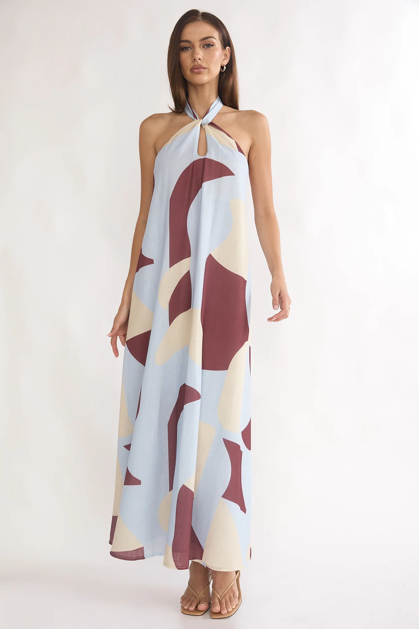 Mireille Backless Halter Maxi Dress Print Chocolate - Image 5
