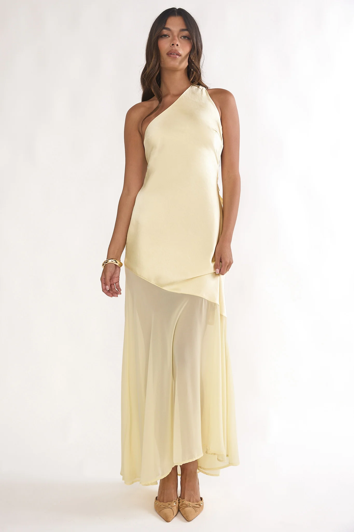 Mireya One-Shoulder Sheer Hem Maxi Dress Lemon - Image 5