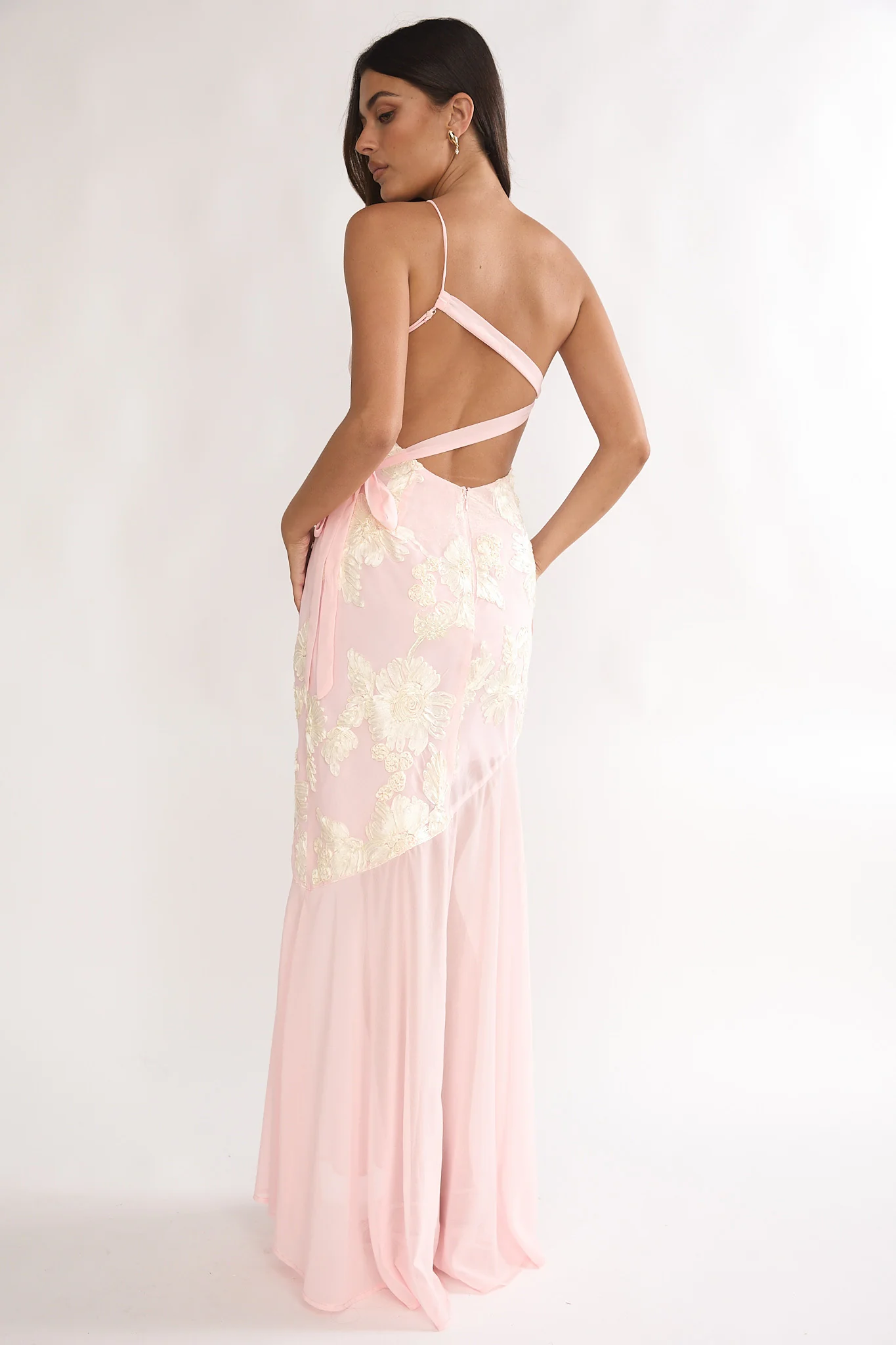 Mireya One-Shoulder Sheer Hem Maxi Dress Pink - Image 2