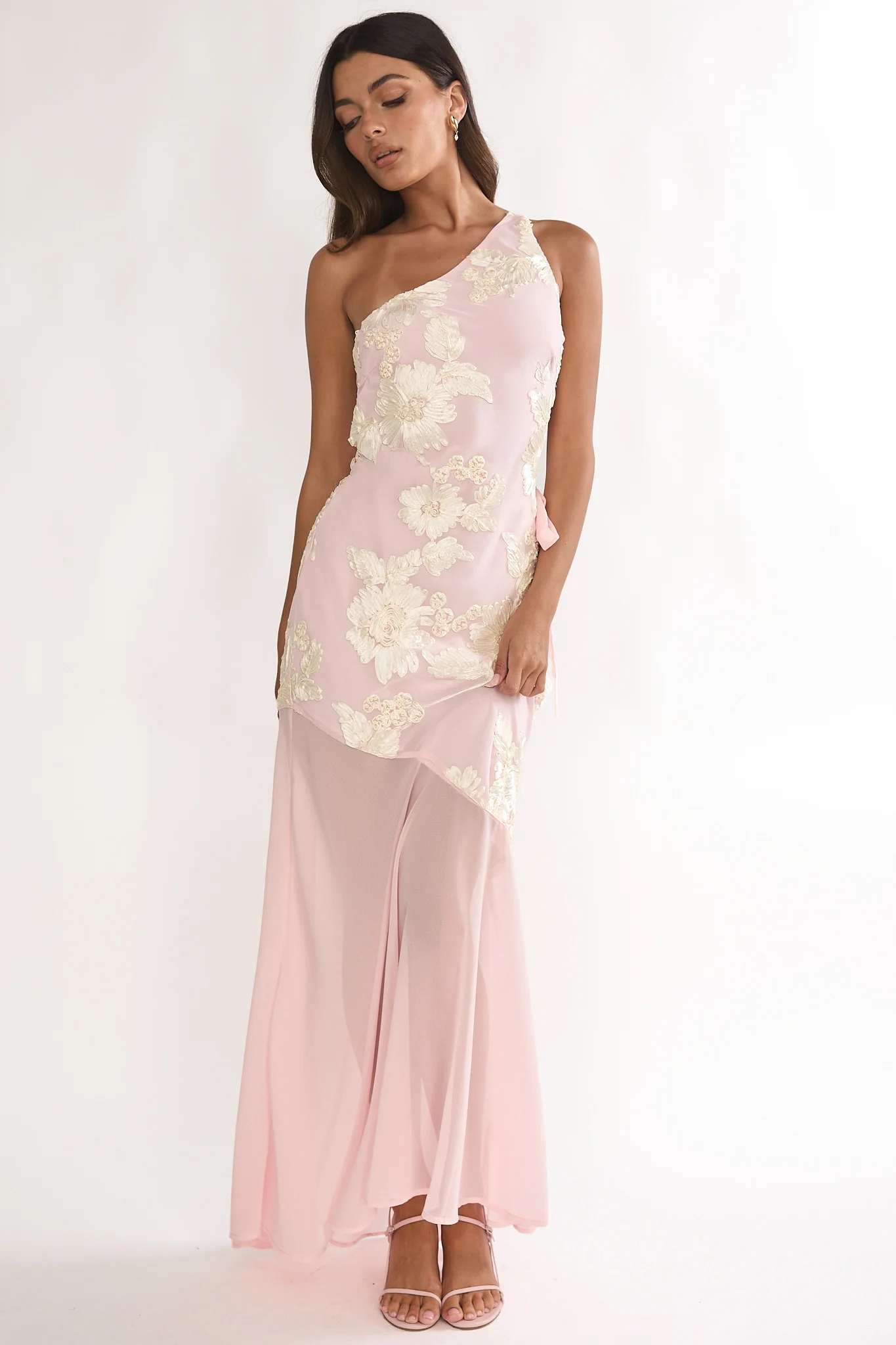 Mireya One-Shoulder Sheer Hem Maxi Dress Pink - Image 4