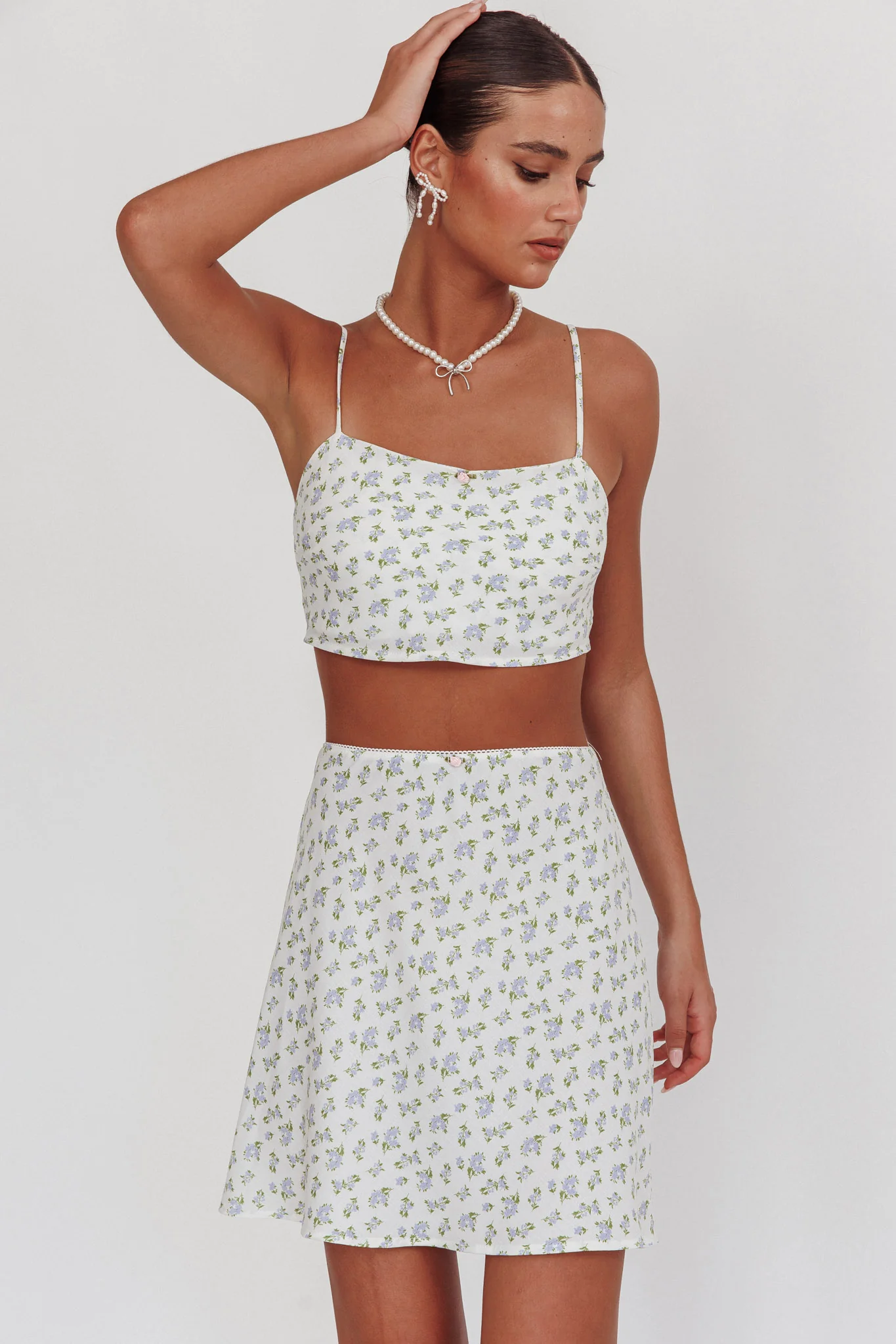 Miss Cupid Floral Mini Skirt Ivory/Blue - Image 2