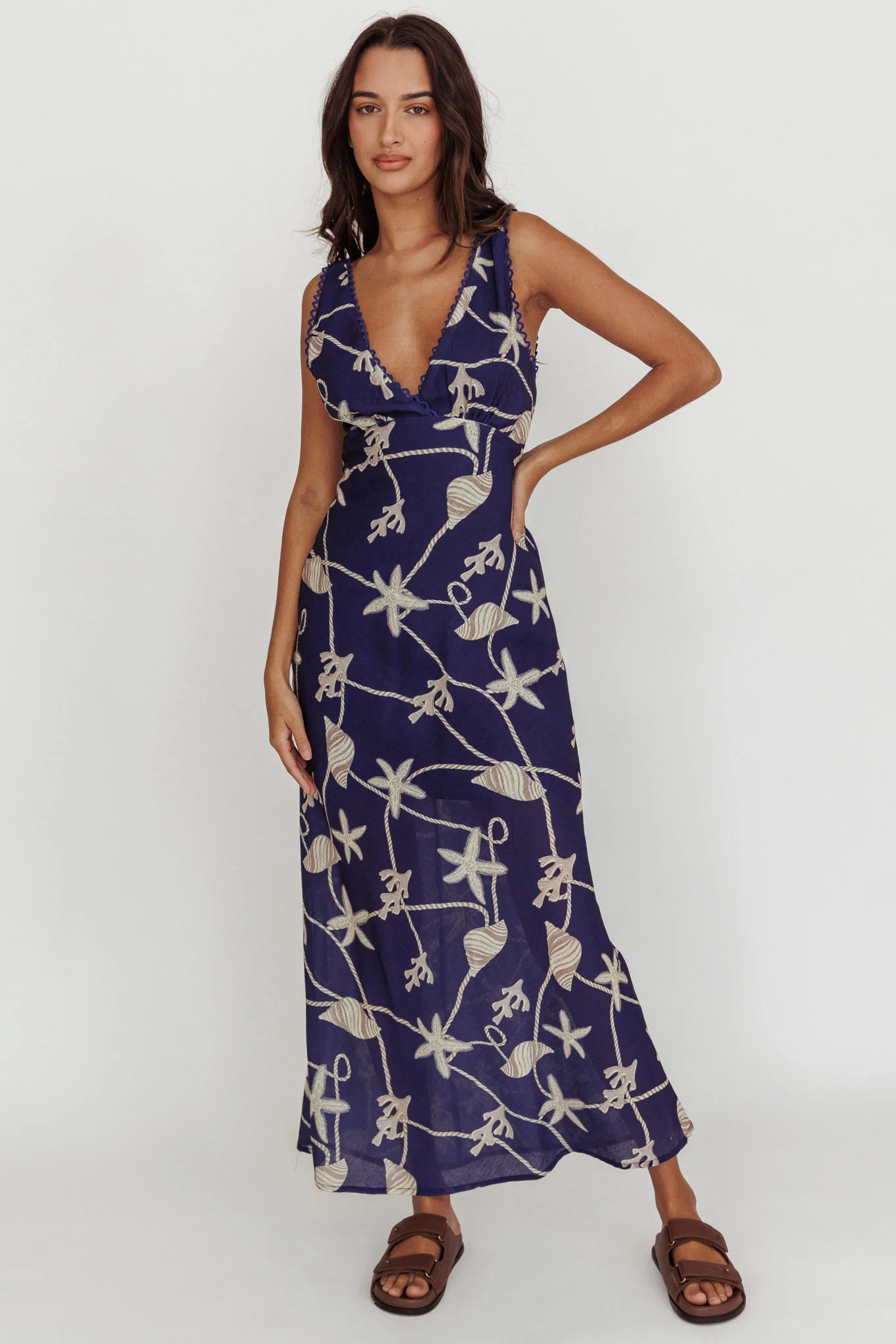 Miss Divine V-Neck Ocean Maxi Dress Blue - Image 5