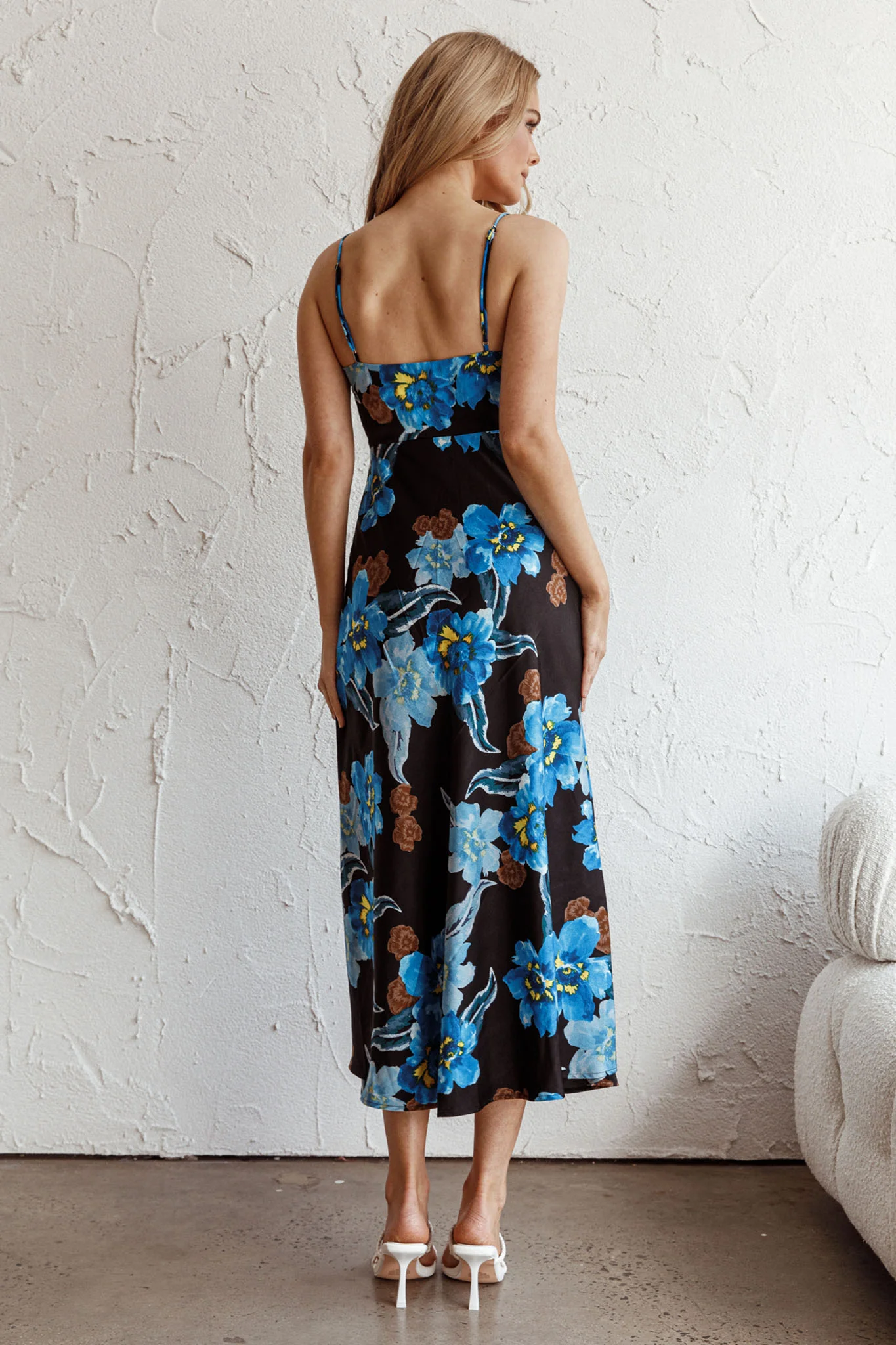 Missoula Cami Strap Padded Bust Midi Dress Flower Blue - Image 2