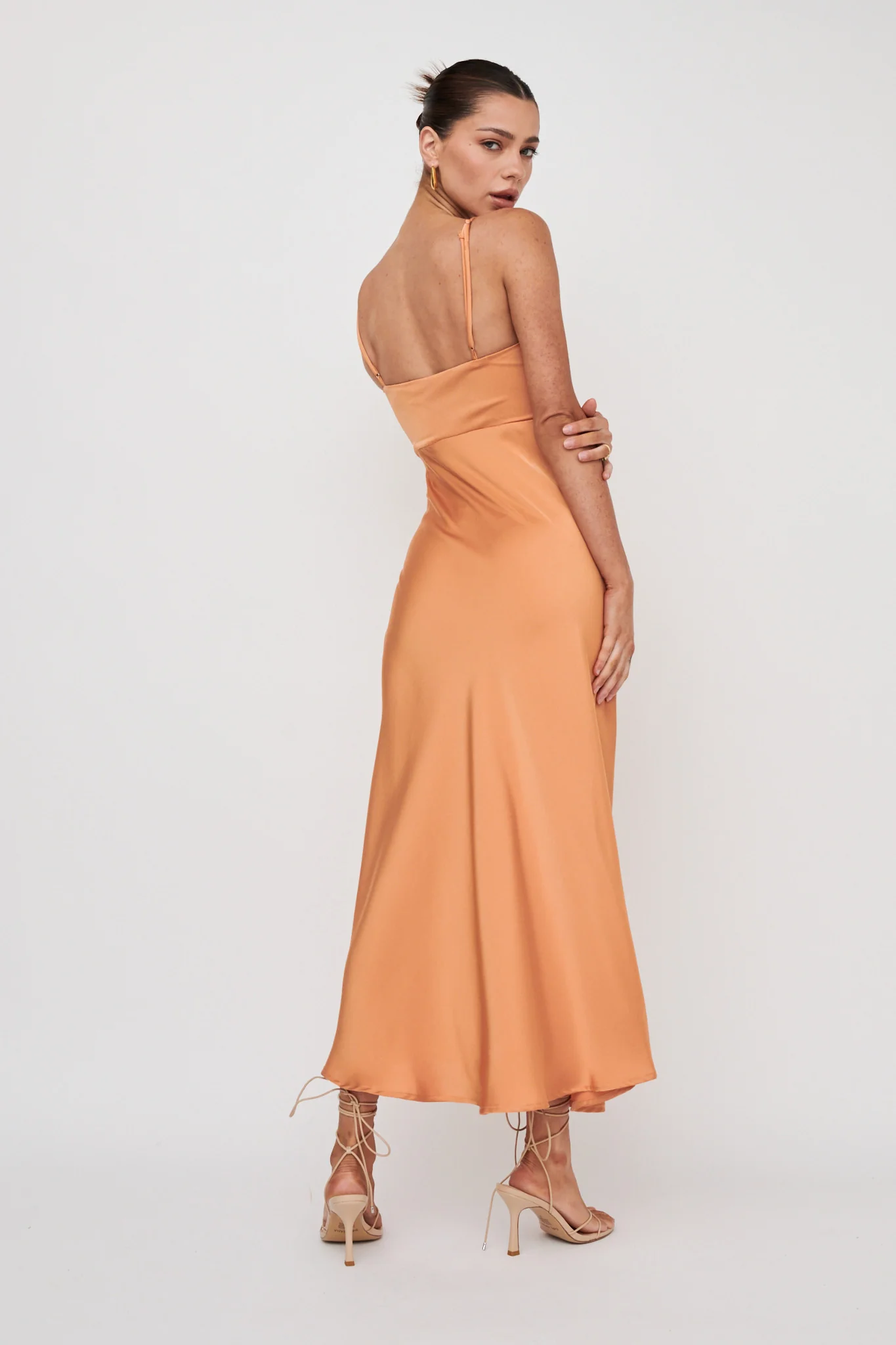 Missoula Cami Strap Padded Bust Midi Dress Orange - Image 2