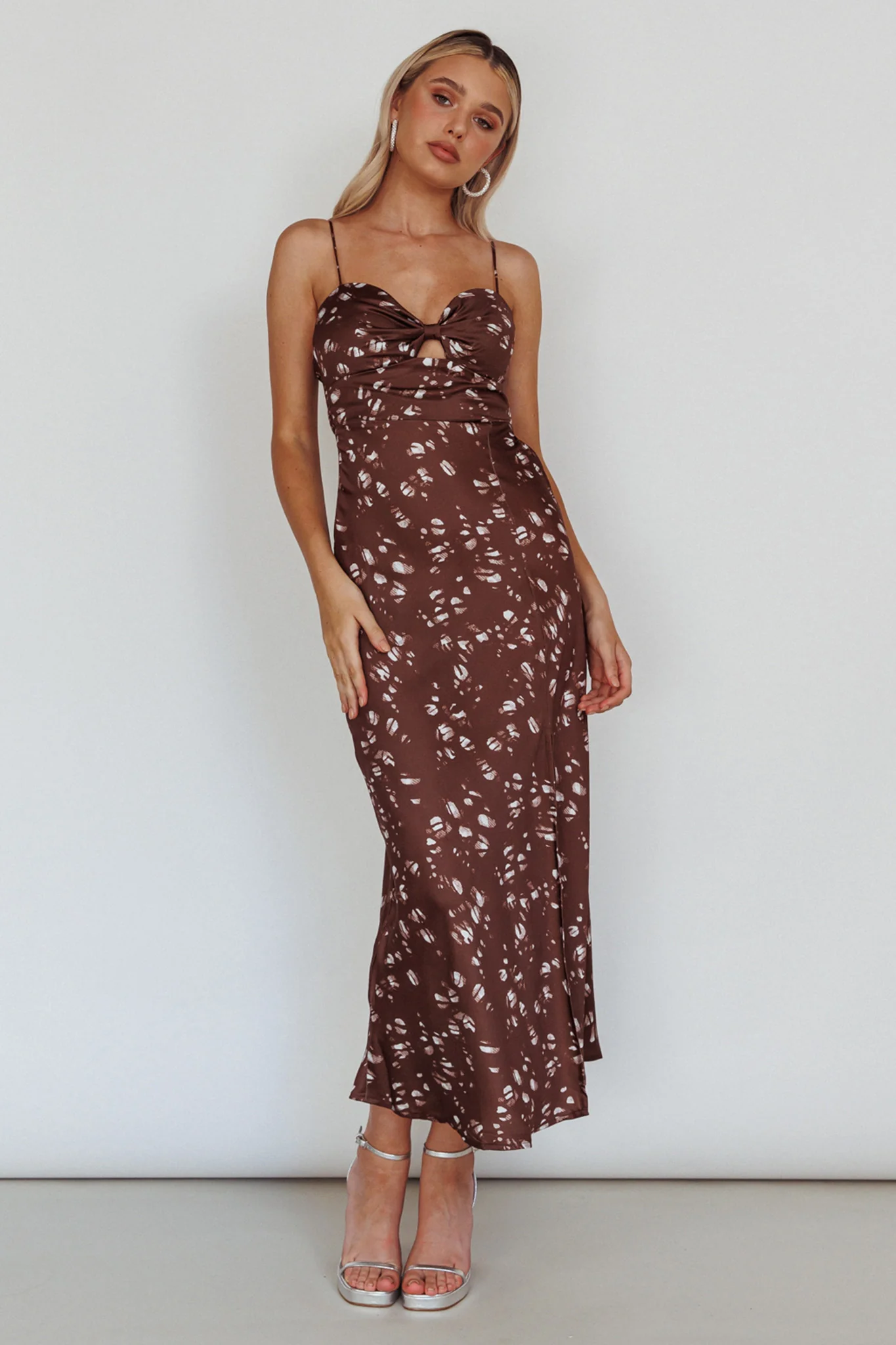 Missoula Cami Strap Padded Bust Midi Dress Printed Brown - Image 3