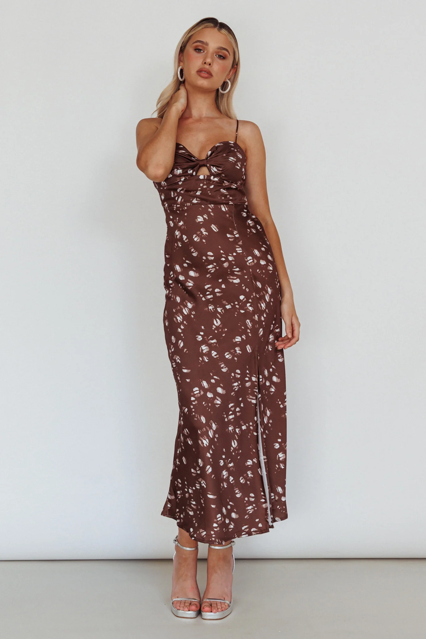 Missoula Cami Strap Padded Bust Midi Dress Printed Brown - Image 5