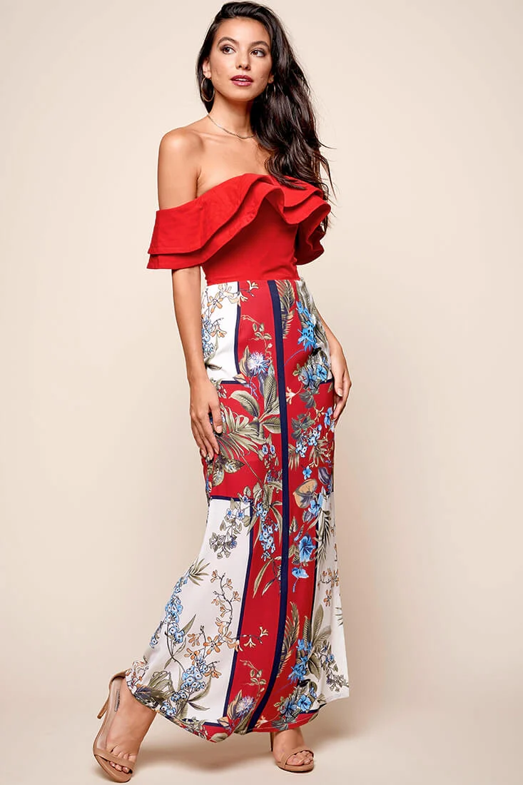 Missy Layered Ruffle Bardot Top Red - Image 4