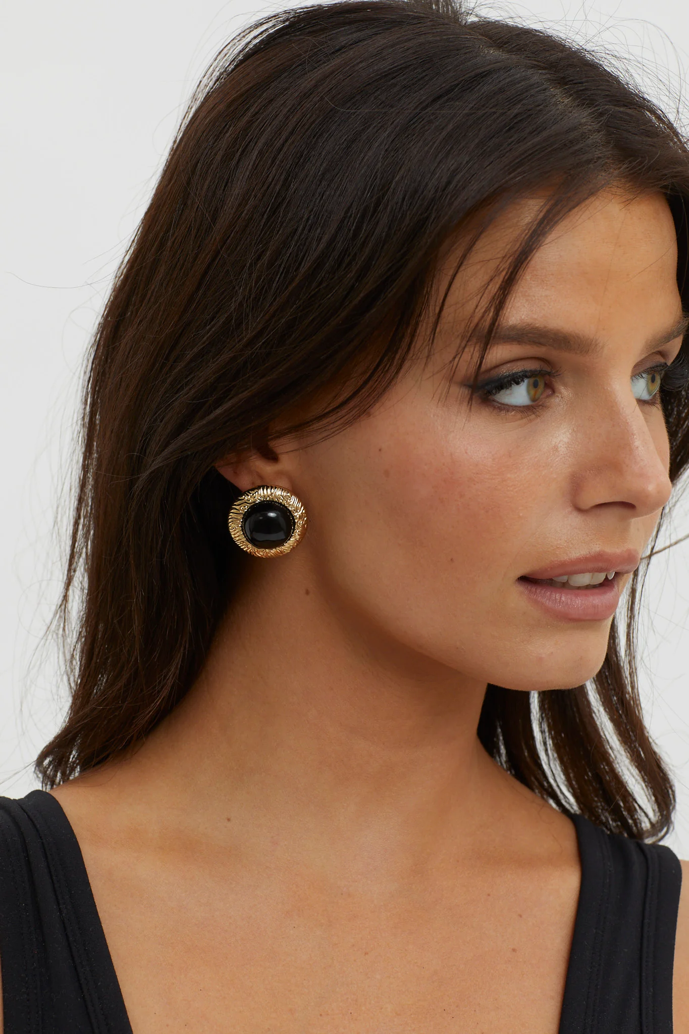 Misty Gold Dome Earrings Black - Image 2