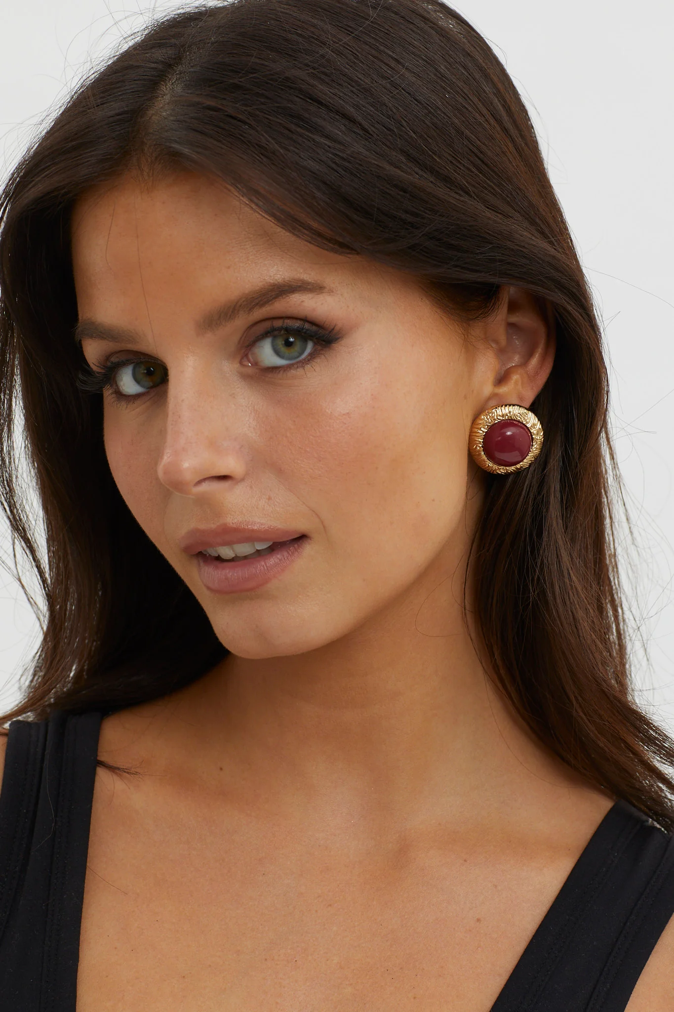Misty Gold Dome Earrings Wine - Image 2