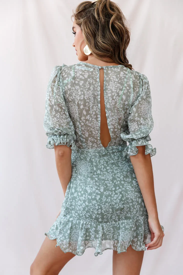 Misty Half Puff Sleeve Ruffle Detail Dress Olive - Image 4