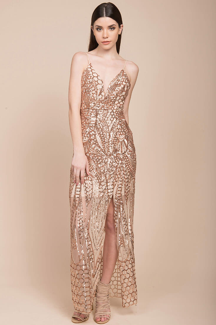 Miya Sequin Gala Dress Rose Gold - Image 3