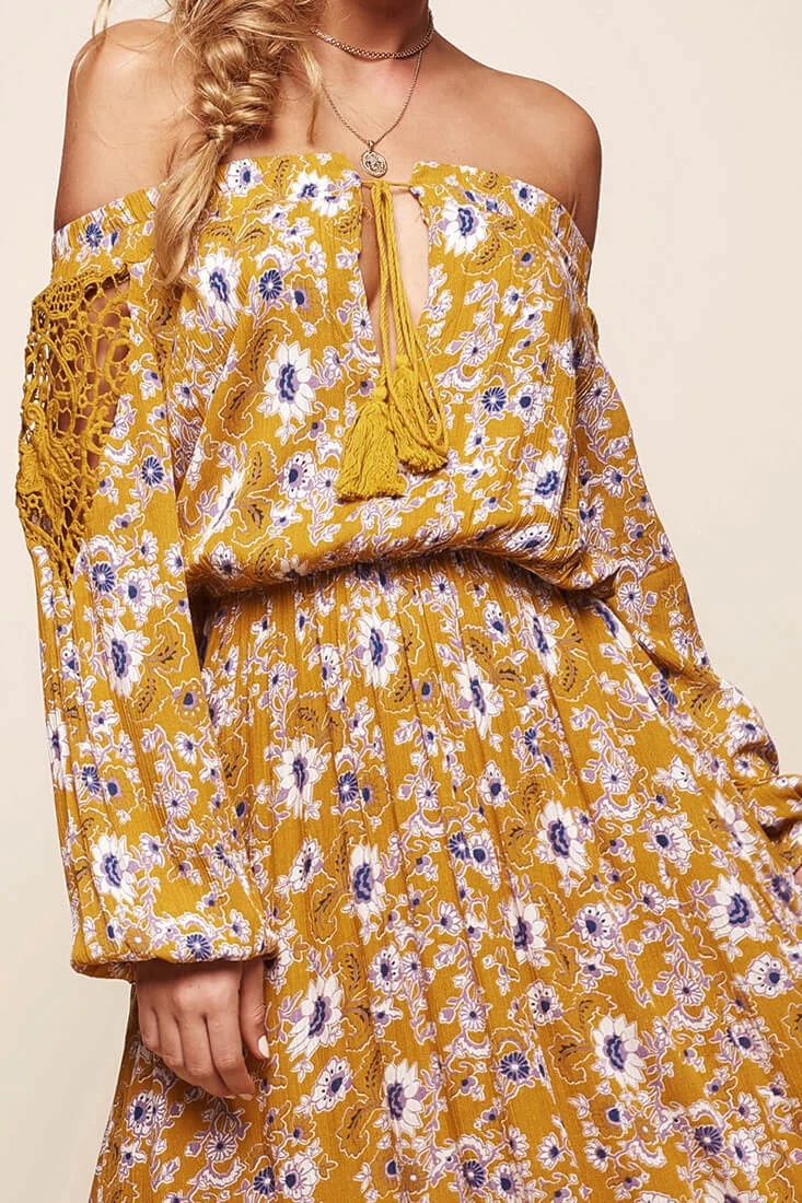 Mojave Off-Shoulder Floral Maxi Dress Mustard - Image 6