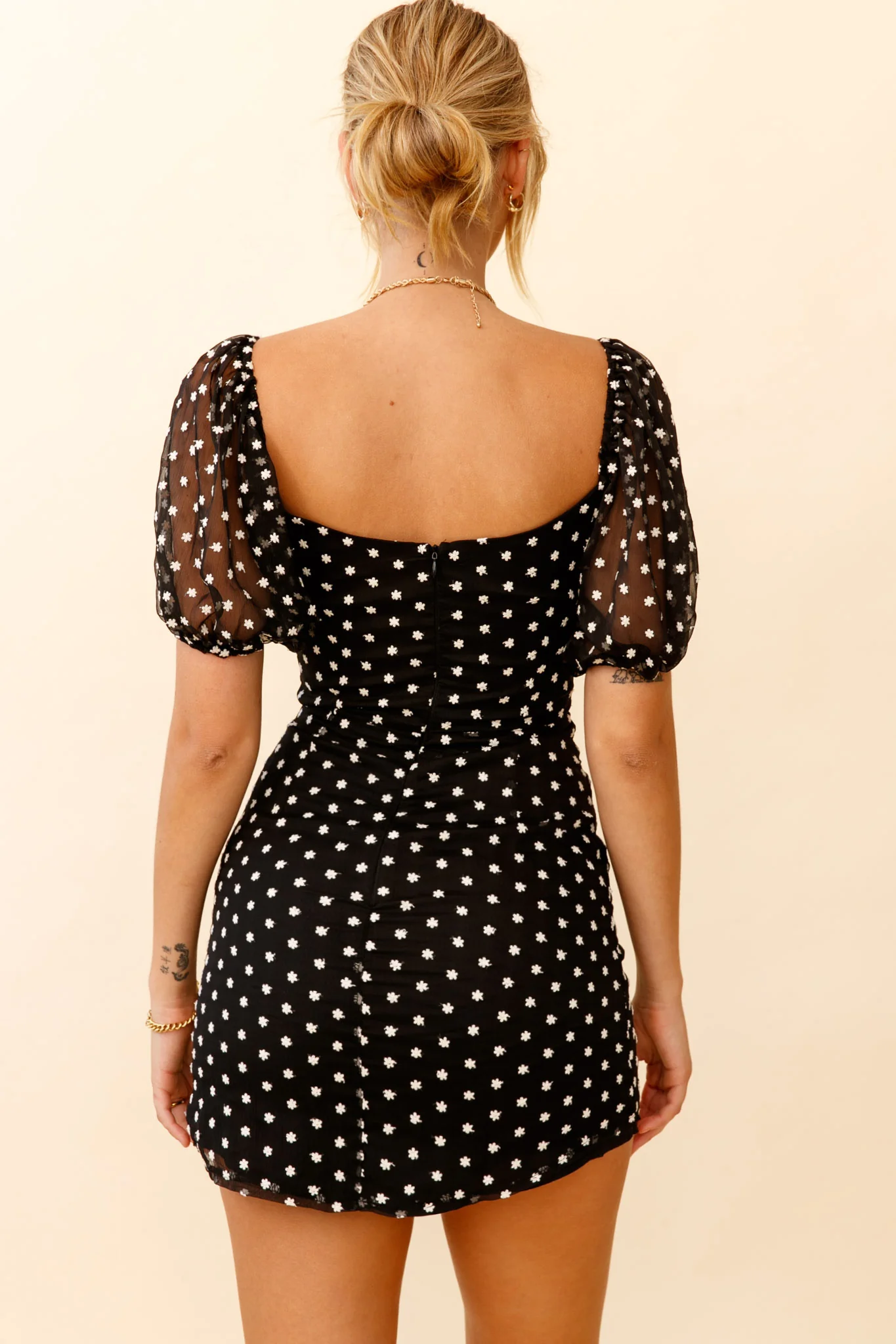 Molli Sheer Puff Sleeve Twist Feature Dress Black - Image 5