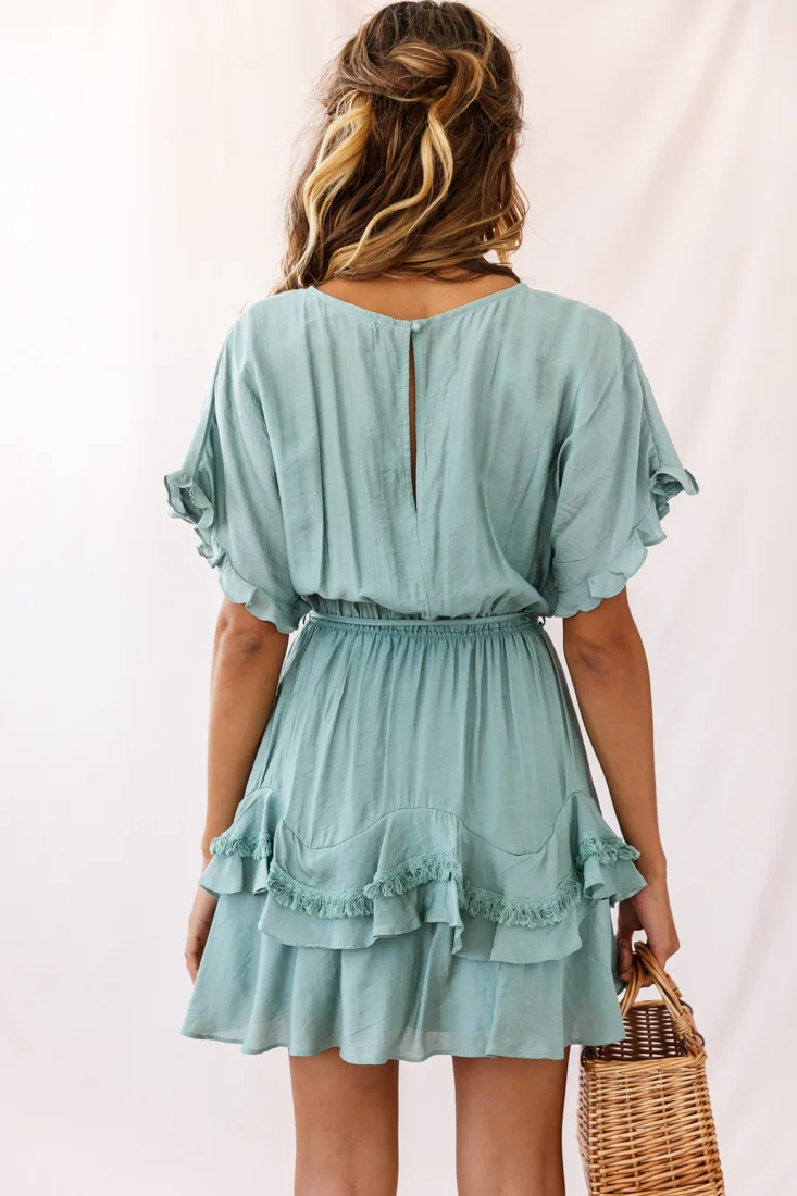 Mollina Frill Sleeve Tassel Hem Dress Olive - Image 3