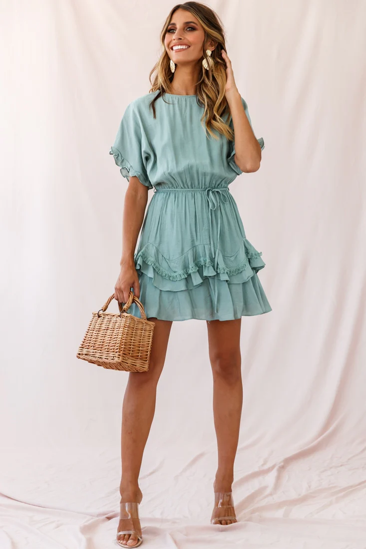 Mollina Frill Sleeve Tassel Hem Dress Olive - Image 7